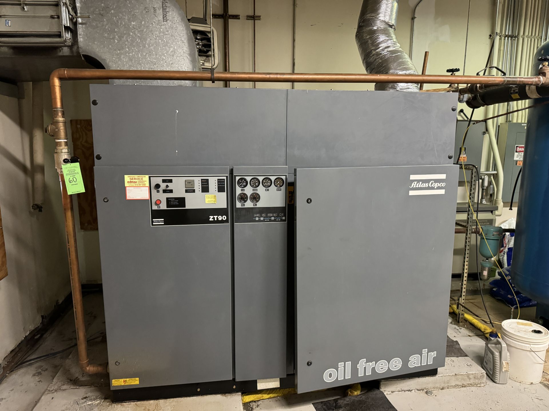 ATLAS COPCO OIL FREE ROTARY SCREW AIR COMPRESSOR MODEL # ZT90; 76045 HOURS (ZONE 3)