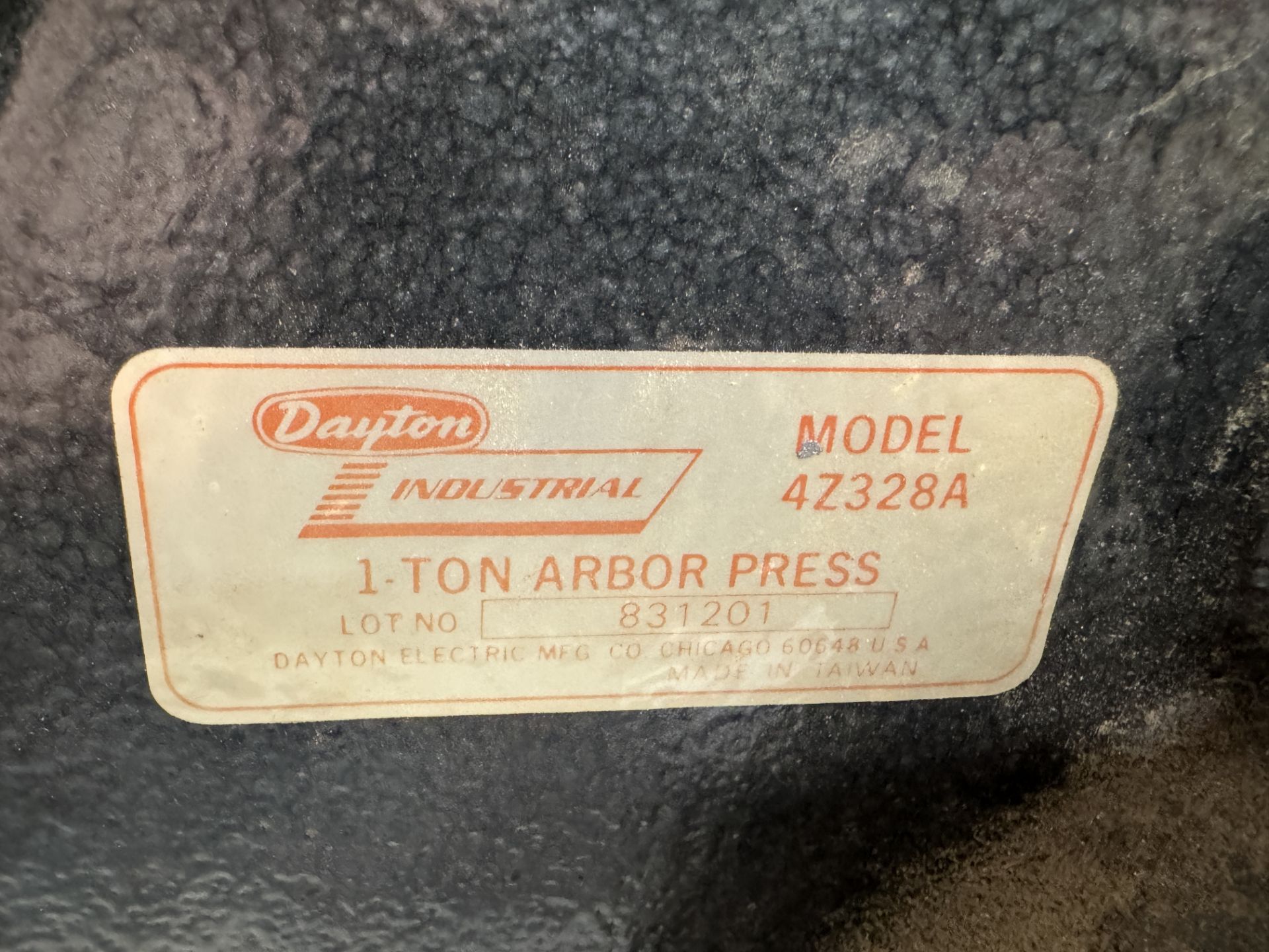 DAYTON 1 TON ARBOR PRESS MODEL # 47328A (ZONE 5) - Image 2 of 2