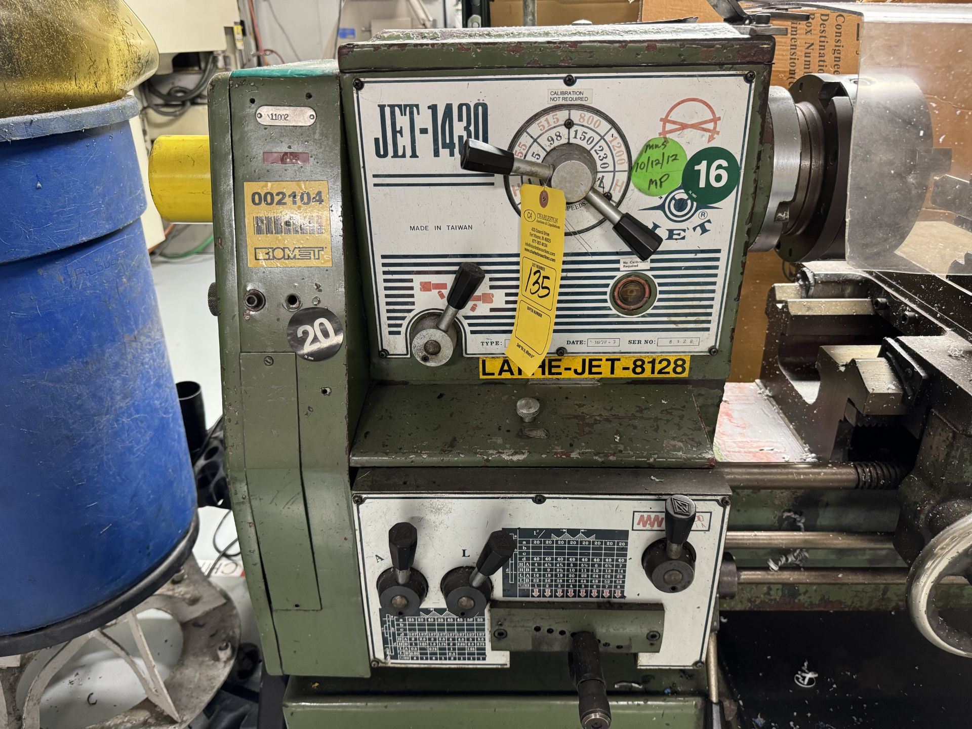 1978 JET 1430 LATHE GAP BED SERIAL # 8128; LENGTH OF BED: 40"; 14" SWING; 3 JAW CHUCK; TOOL POST - Image 2 of 4