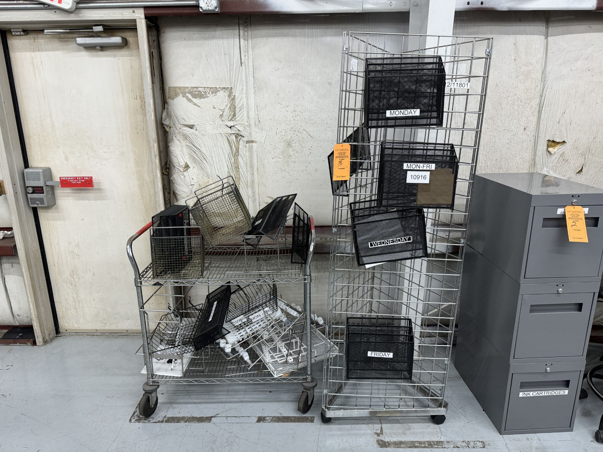 TRIANGLE STAND; WIRE CART AND CONTENTS