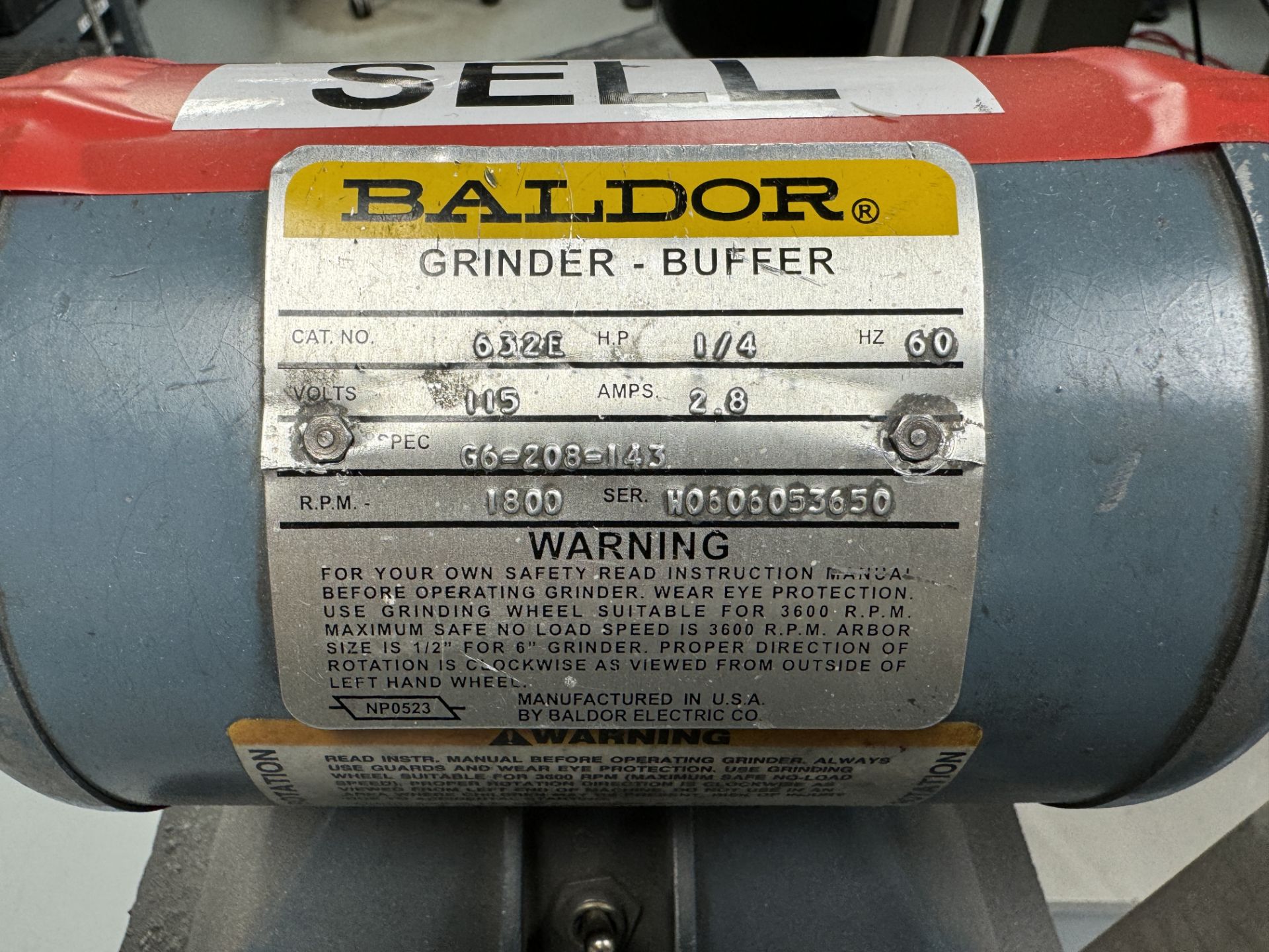 BALDOR DOUBLE PEDESTAL GRINDER/BUFFER; 1/4 HP; 115 V - Image 2 of 2