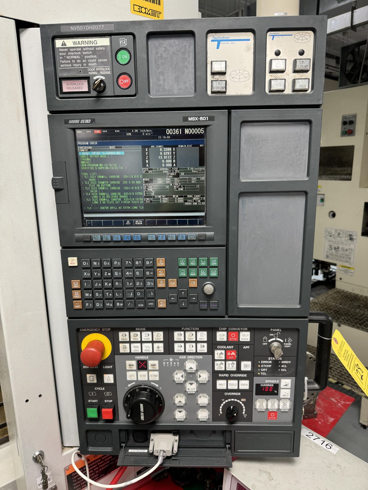 2004 MORI SEIKI NV5000?IA/40 VERTICAL MACHINING CENTER SERIAL # NV50/DH2077; MAX SPINDLE SPEED: - Image 3 of 10