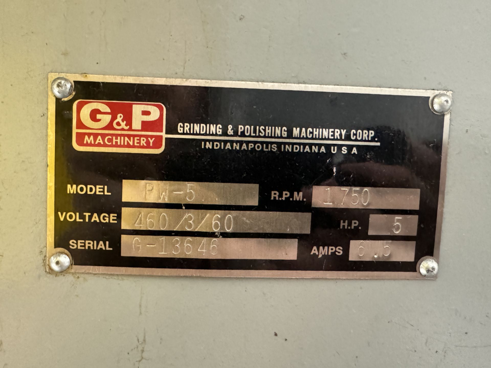 G&P MACHINERY BUFFER/GRINDER MODEL # PW-S SERIAL # G-13646; 160/3/60; SHP - Image 2 of 2