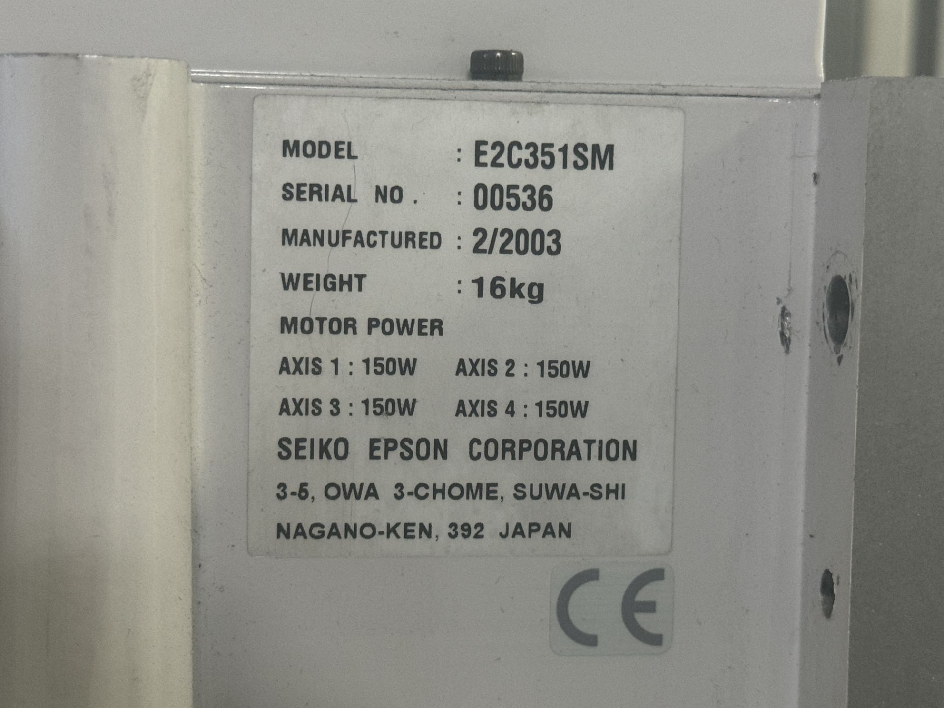 EPSON ROBOT CELL INCLUDING: MODEL # E2C351SM SERIAL # 00536 EPSON RC420 CONTROLLER; KEYENCE LK-081 - Image 3 of 9