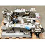 Pallet of Sew Drives, Durrex Tri Lobe Positive Displacement Pumps, and SS Pump Stands