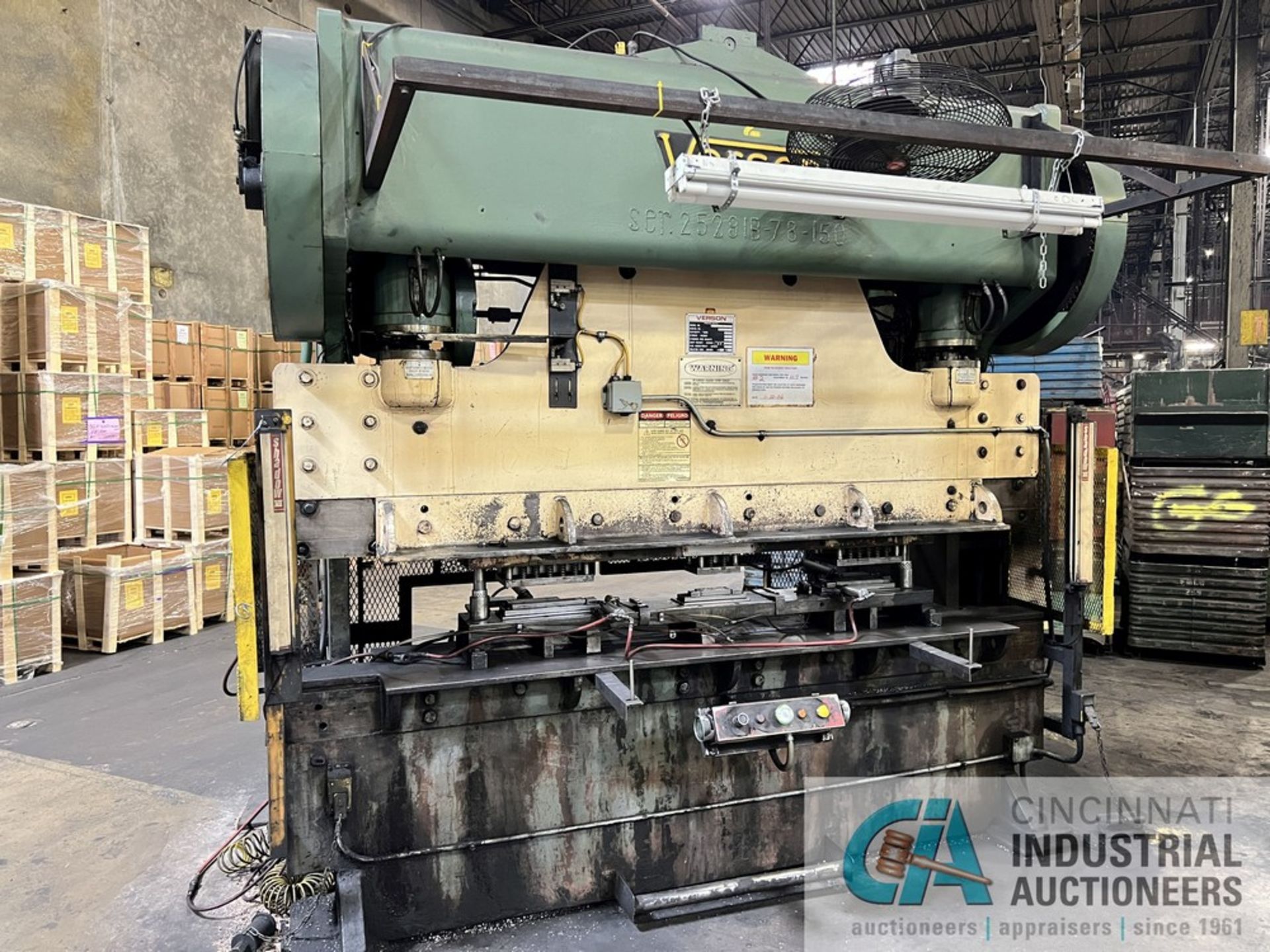 150 TON X 120" VERSON MODEL B-78-150 MECHANICAL PRESS BRAKE WITH REMOVEABLE FLANGES TO BED AND