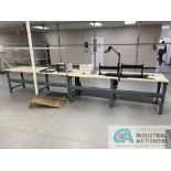 (LOT) (2) 72" X 30" AND (2) 96" X 72" STEEL FRAME TABLES, (2) CARTS (OUTBACK)