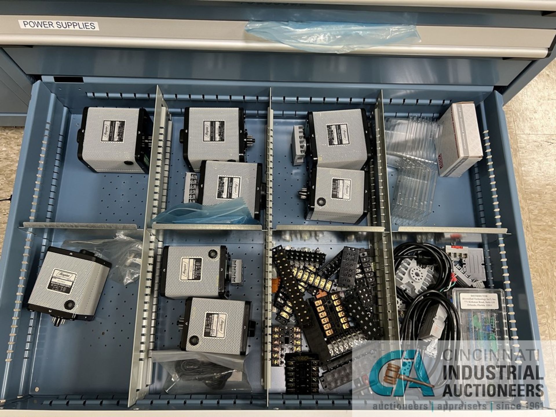 14-DRAWER ROUSSEAU PARTS CABINET WITH CONTENTS INCLUDING WIRING, CONNECTORS, SOLENOIDS, MOTORS, - Image 15 of 15