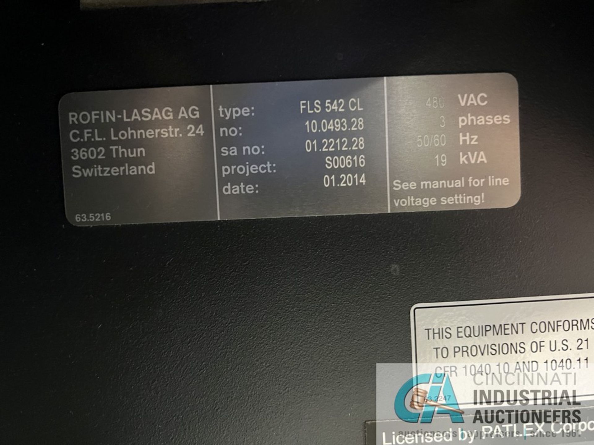 LASAG PROLAS 2000A LASER WELDER; S/N 2063 (2005), 6" X 25" TABLE, WITH ROFIN-LASAG MODEL FLS-542- - Image 9 of 13