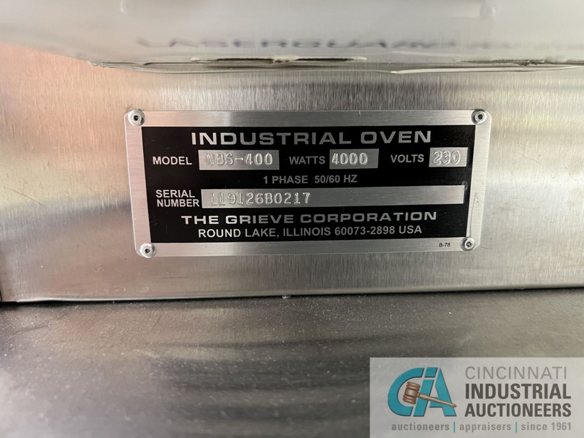 GRIEVE MODEL NB-400 INDUSTRIAL OVEN; S/N 119126B0217, 28" X 24" X 18" CHAMBER (JPF) - Image 4 of 4