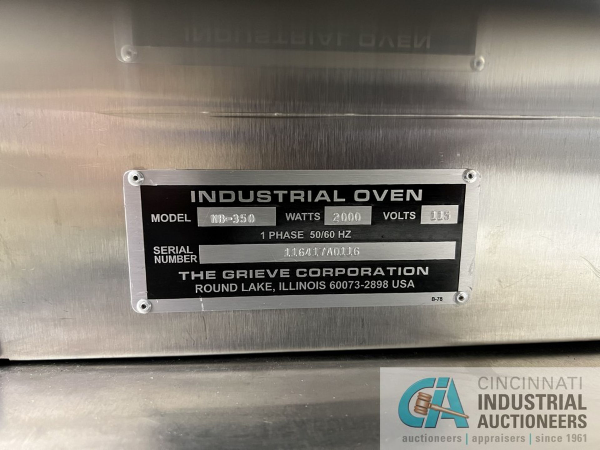 GRIEVE MODEL NB-350 INDUSTRIAL OVEN; S/N 116417A0116, 28" X 24" X 18" CHAMBER (JPF) - Image 4 of 4