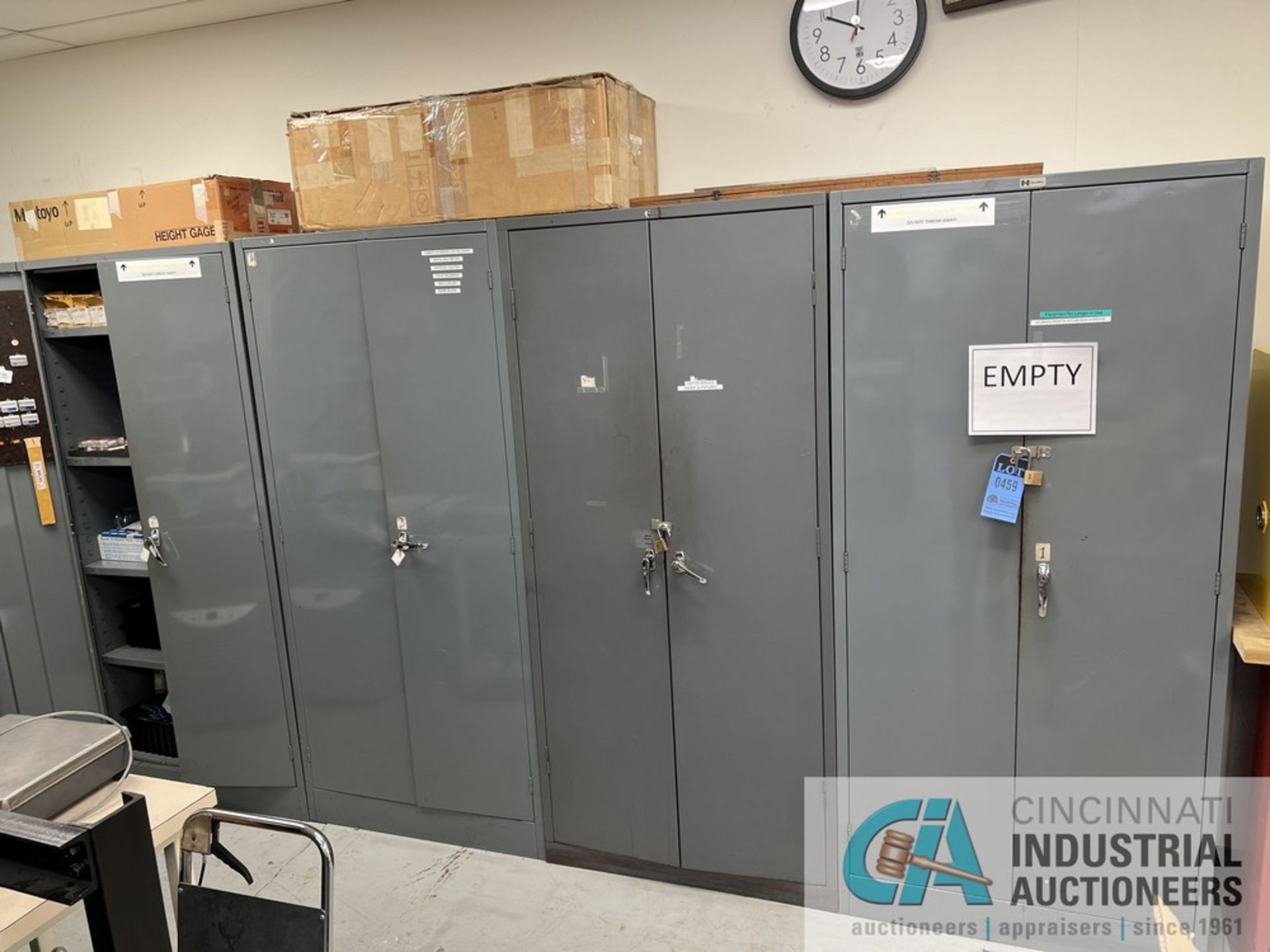 2-DOOR STEEL CABINETS WITH MISCELLANEOUS PIN GAGE REPLACEMENTS AND OTHER MISCELLANEOUS GAGE PARTS (