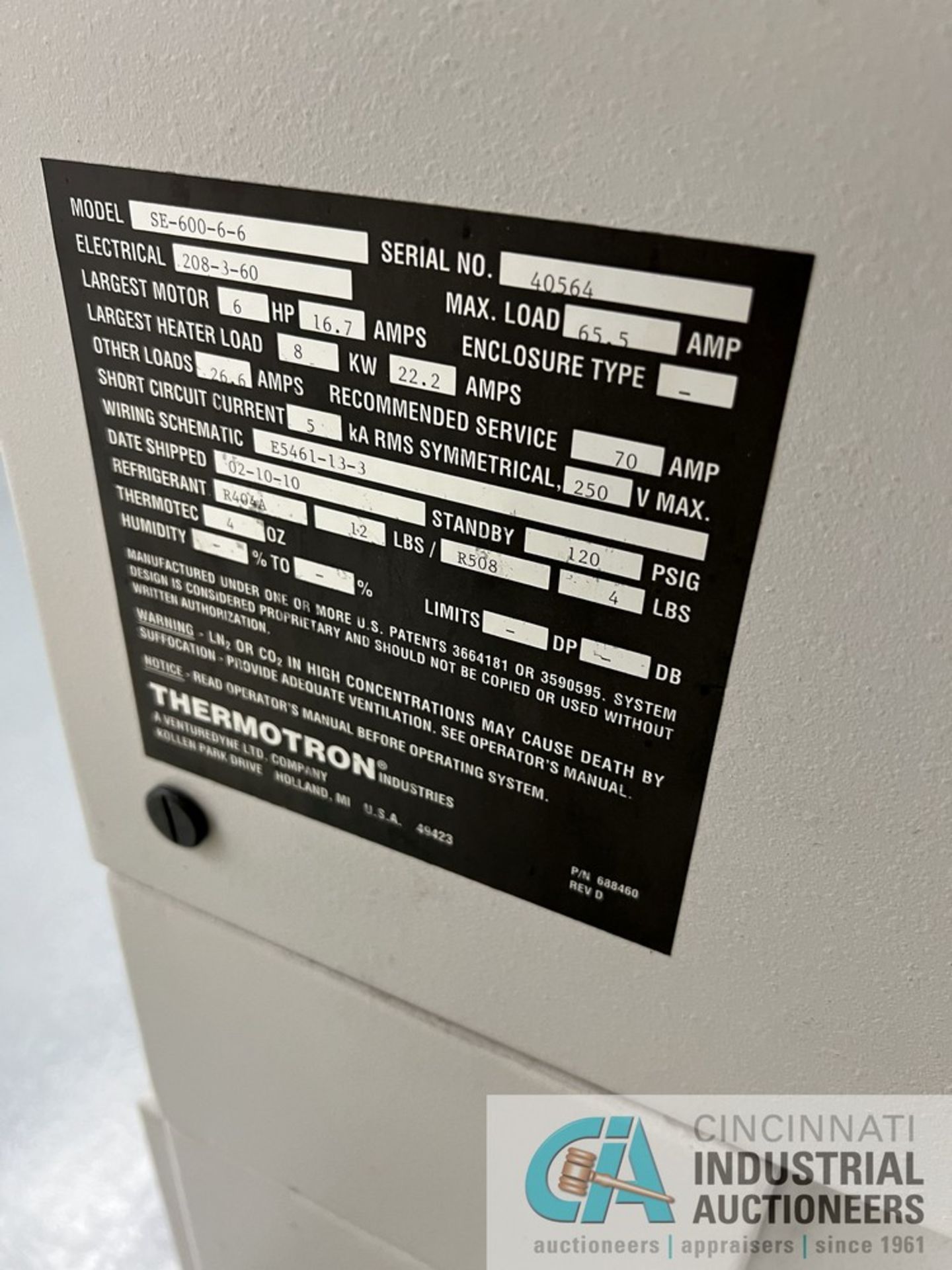 THERMOTRON MODEL SE-600-6-6 ENVIRONMENTAL CHAMBER; S/N 40564, 40" X 27" X 33" CHAMBER (OUTBACK) - Image 4 of 4