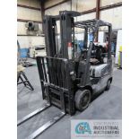 5,000 LB. NISSAN MODEL MCPL02A25 LP GAS SOLID TIRE THREE-STAGE MAST FORKLIFT; S/N CPL02-9P2050, 187"