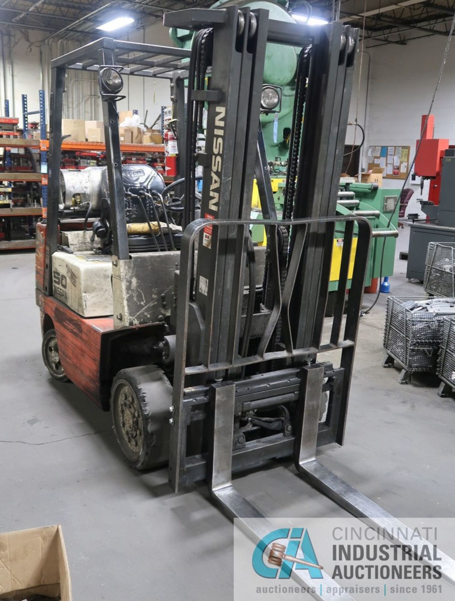 5,000 LB. NISSAN MODEL CPJ02A25PV LP GAS SOLID TIRE THREE-STAGE MAST FORKLIFT; S/N CPJ02-9W2164, - Image 2 of 14