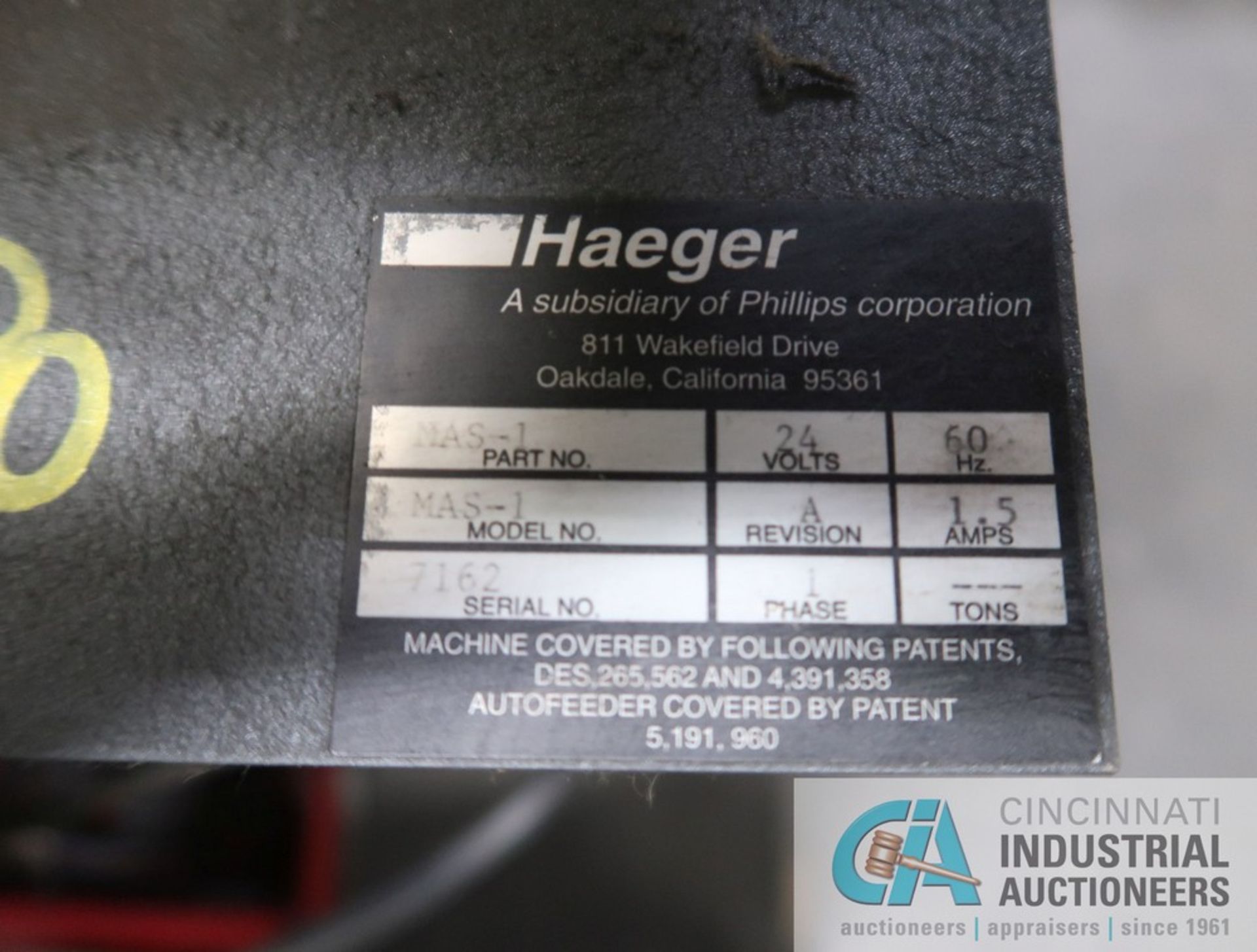 HAEGER MODEL 618-PLUS-L HARDWARE INSERTION PRESS; S/N 6PL21337, HAEGER MODULAR AUTOFEED SYSTEM, FOOT - Image 12 of 13