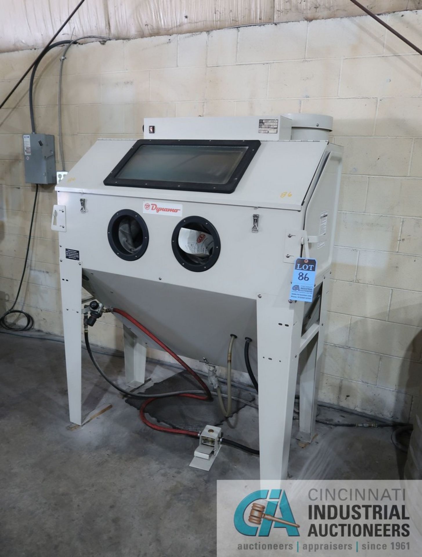 24" X 48" DYNAMO MODEL SBC-420 SAND BLAST CABINET; S/N N/A, WITH MOUNTED DUST COLLECTOR **For