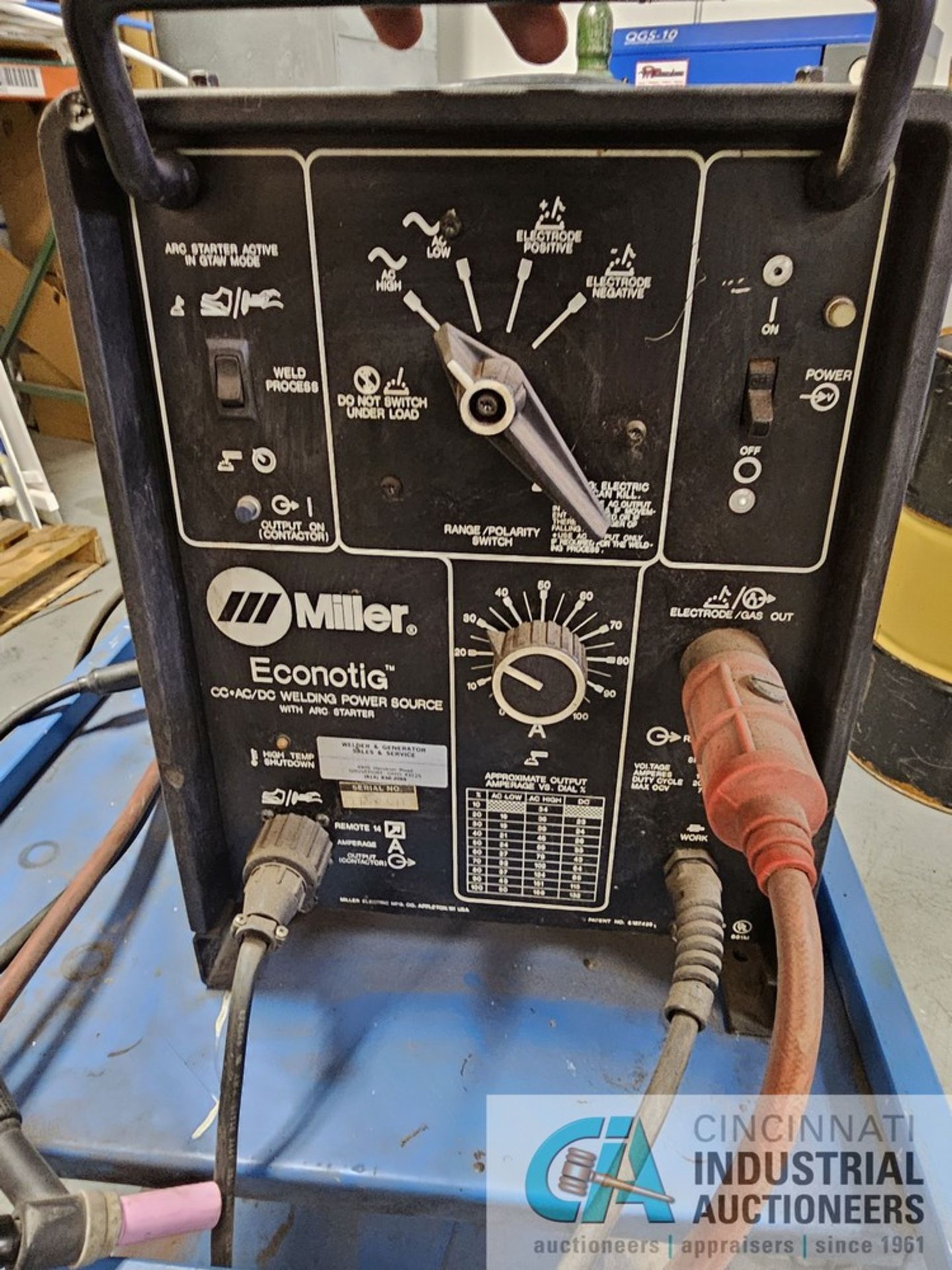 166 AMP MILLER ECONOTIG TIG WELDER, SINGLE PHASE WITH CART (NO TANK) - Image 3 of 9