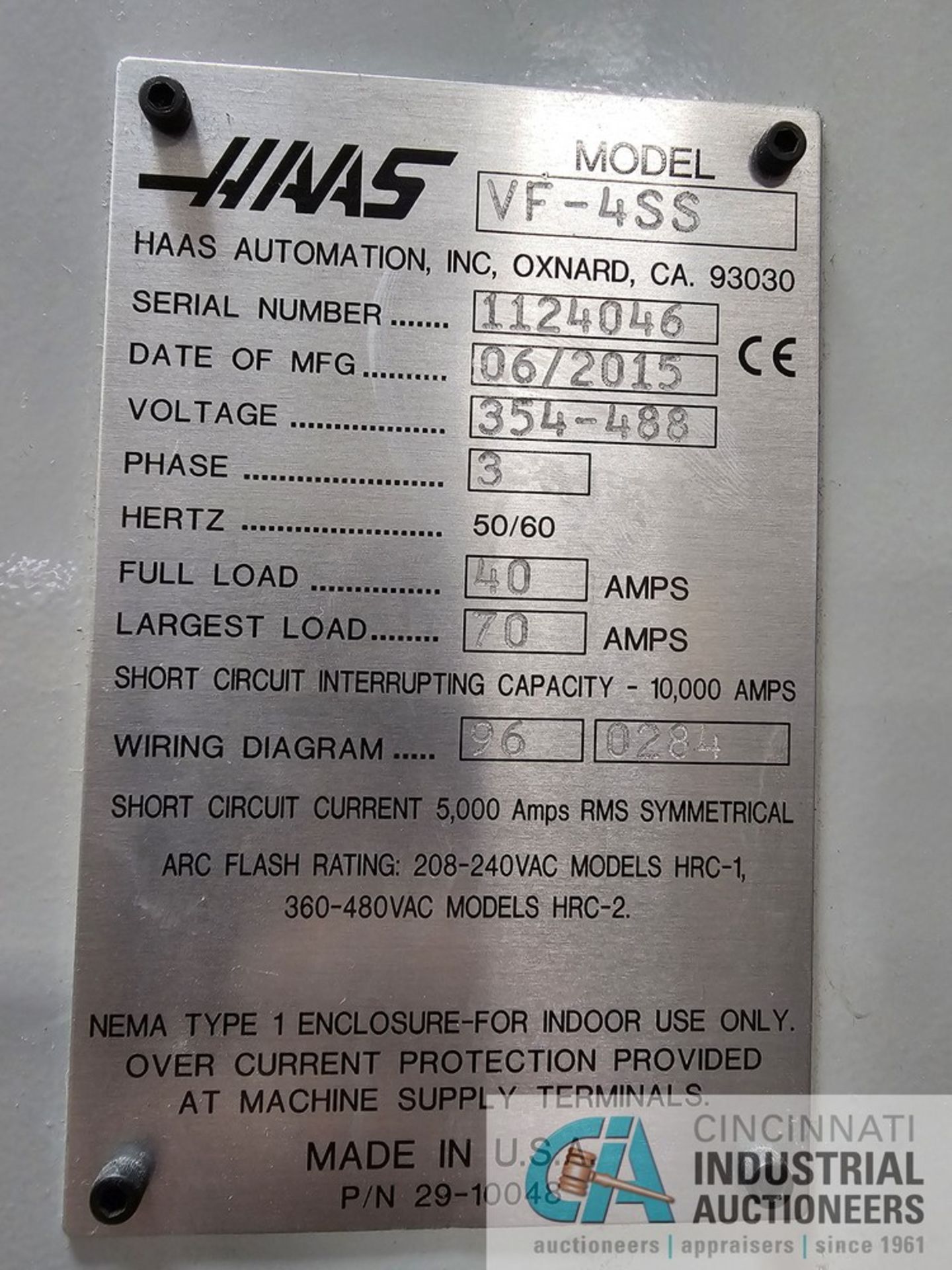 HAAS MODEL VF4SS CNC VERTICAL MACHINING CENTER; S/N 1224046, 20" X 52" TABLE, 40 TAPER SPINDLE, 12, - Image 8 of 14