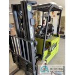 5,000 LB. CLARK MODEL TMX25 ELECTRIC SOLID TIRE LIFT TRUCK; S/N TMX2506249977FL, 82" 3-STAGE MAST,