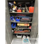 (LOT) 2-DOOR STEEL CABINET WITH MISCELLANEOUS TOOLS, DRILLS, SAWS (MAIN)