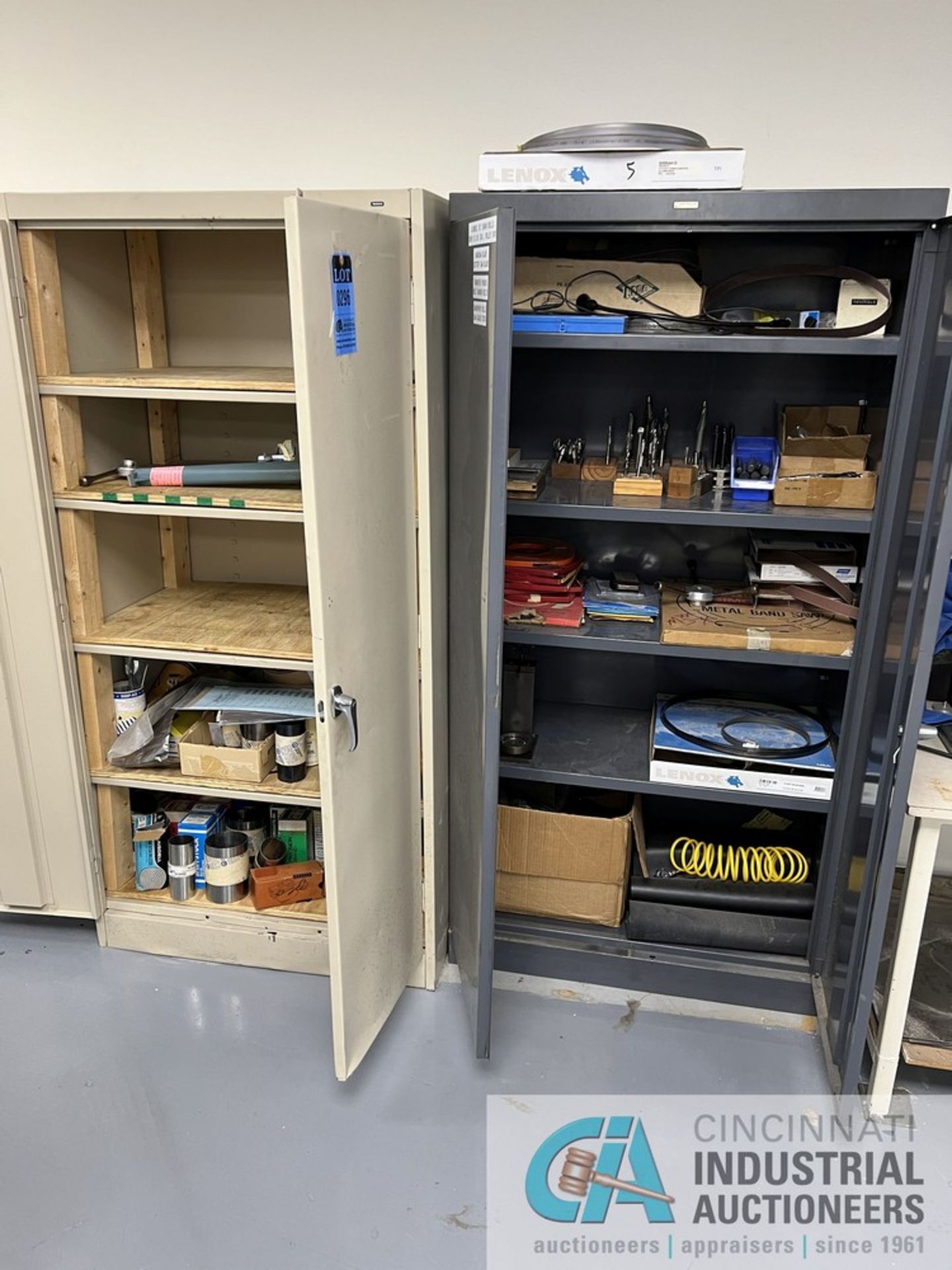 2-DOOR STEEL CABINETS WITH CONTENTS INCLUDING SHIMS, TOOLING, SAW BLADES (MAIN)