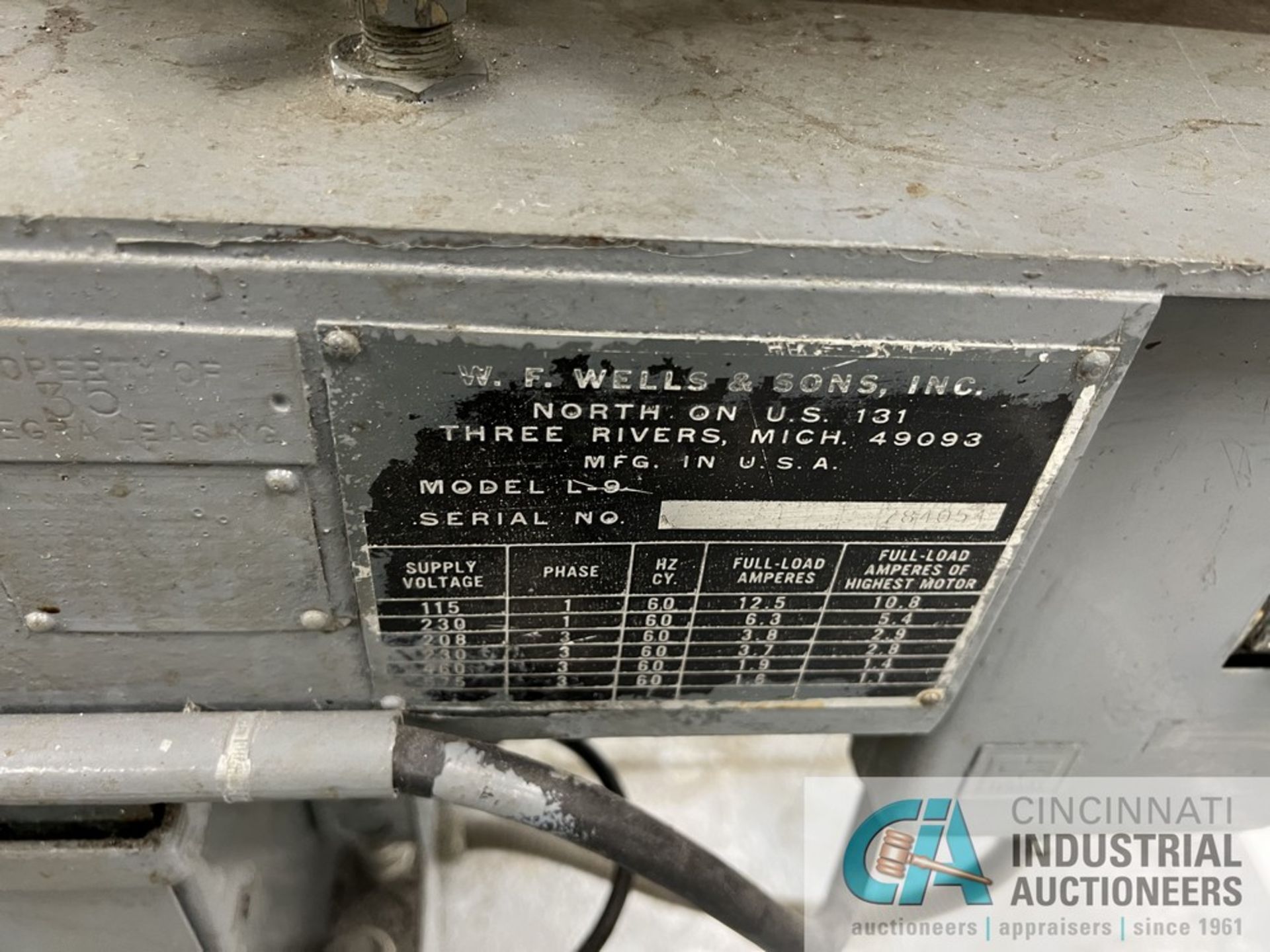 WF WELLS MODEL L9 HORIZONTAL BAND SAW; S/N 784054 (MAINTENANCE SHOP) - Image 4 of 5