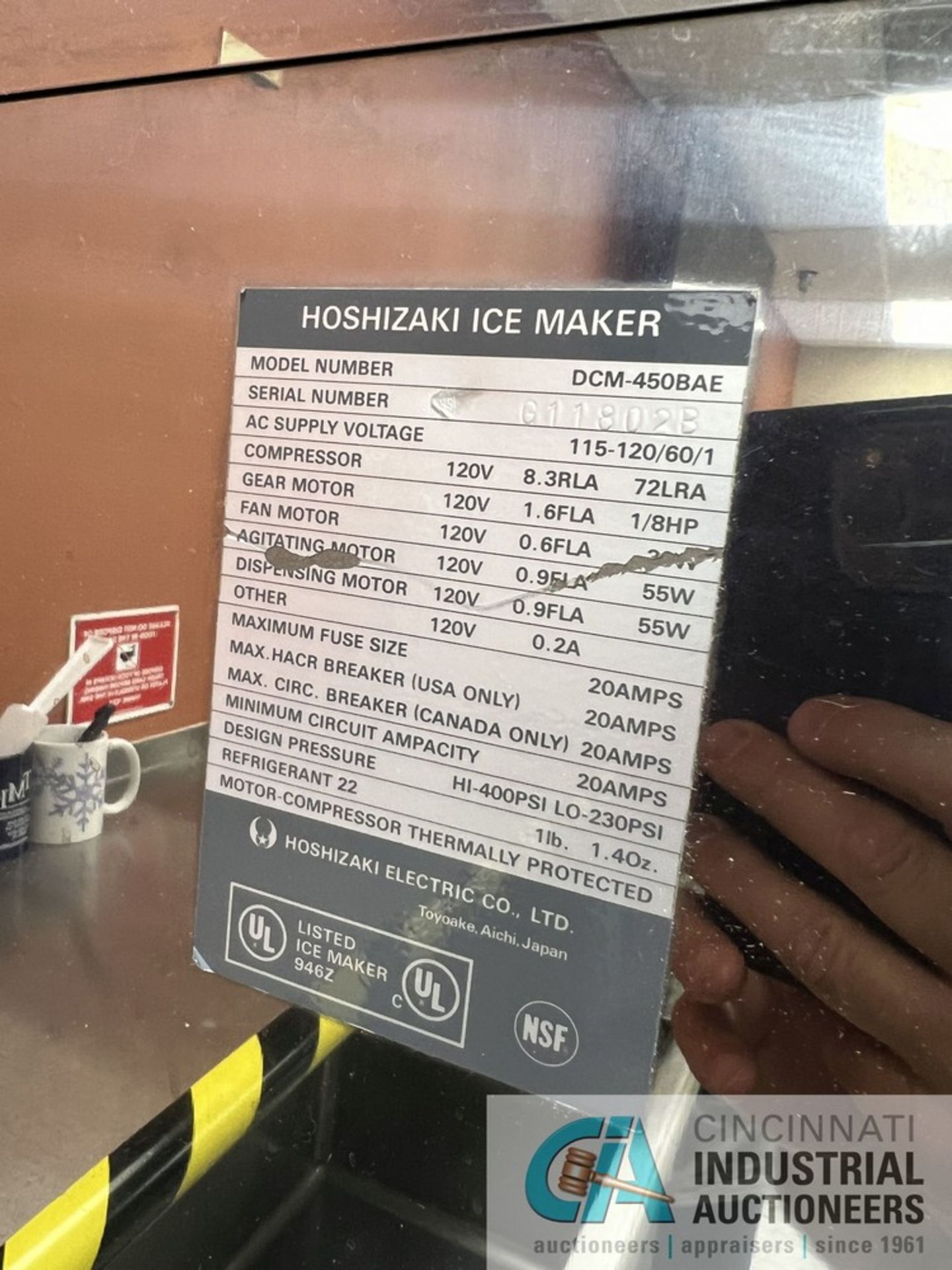 HOSHIZAKI MODEL DCM-450BAE ICE MAKER; S/N G11802B (CAF) - Image 3 of 3