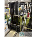 4,500 LB. CLARK MODEL TM25 ELECTRIC SOLID TIRE LIFT TRUCK; S/N TM247-0277-9340FB, 81" 3-STAGE