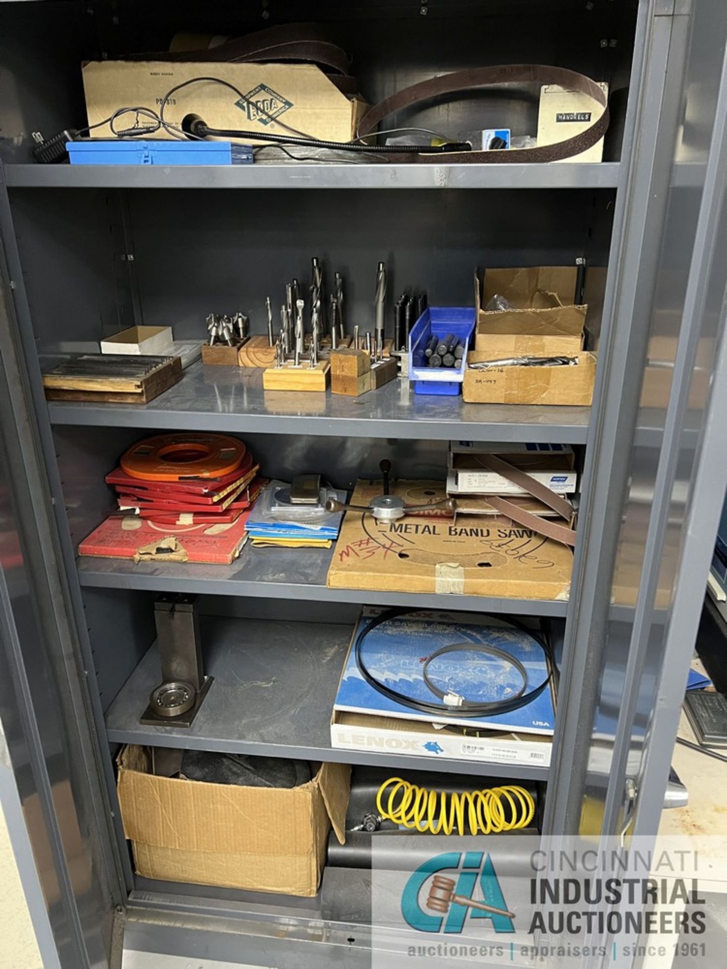 2-DOOR STEEL CABINETS WITH CONTENTS INCLUDING SHIMS, TOOLING, SAW BLADES (MAIN) - Image 2 of 3