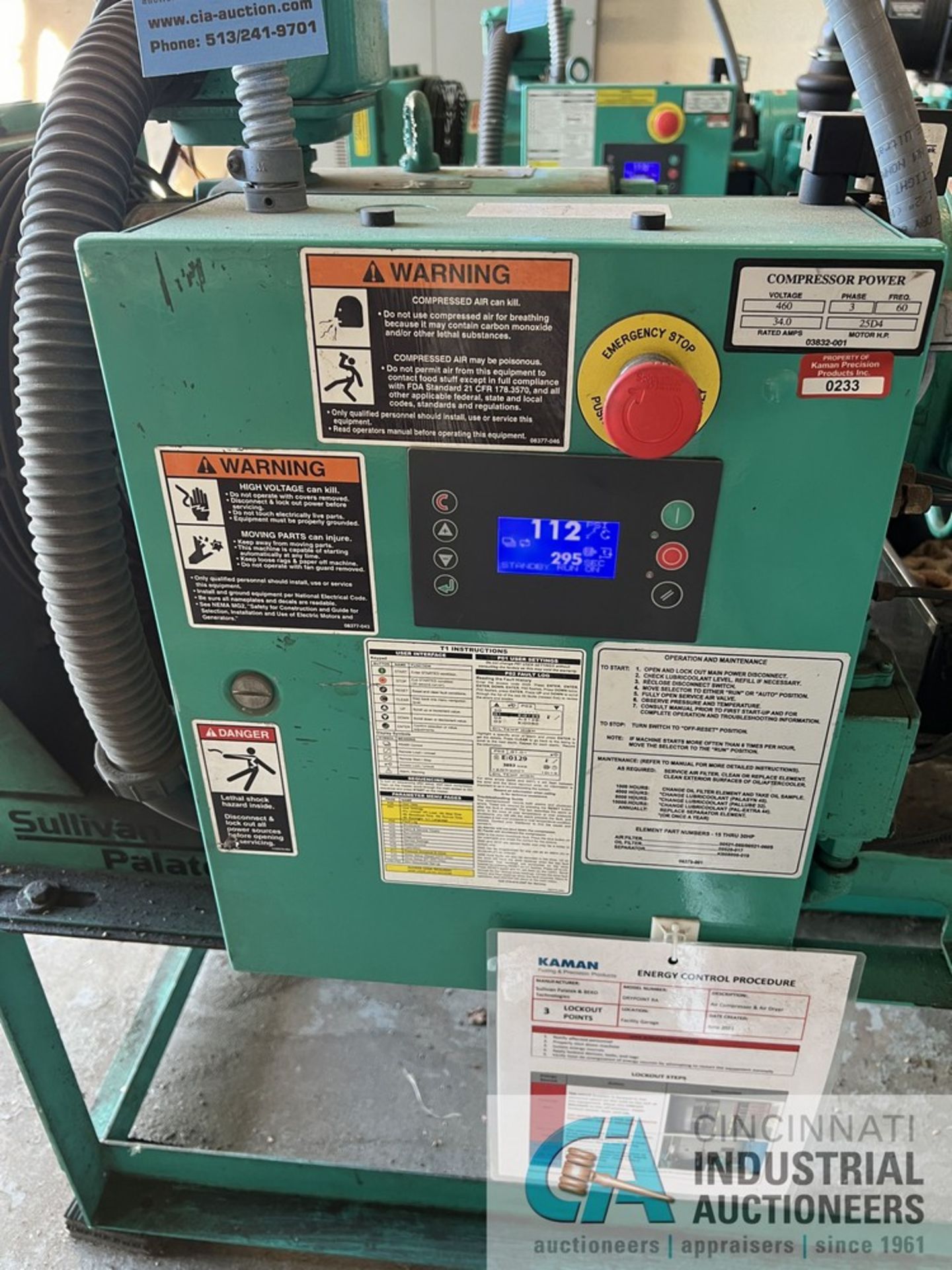 25 HP SULLIVAN PALATEK MODEL 2504JW AIR COMPRESSOR; S/N 150910005, 29622 LOADED HOURS, 37786 RUNNING - Image 2 of 6