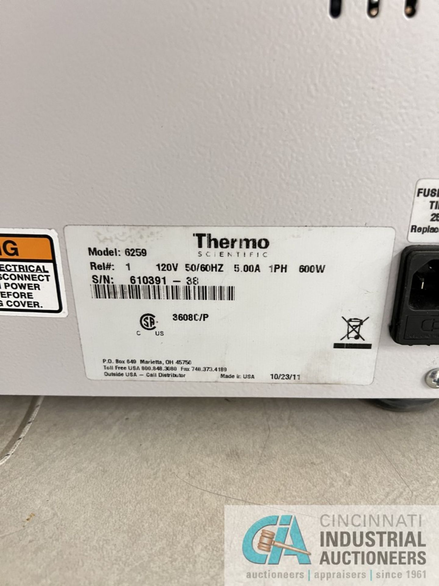 THERMO SCIENTIFIC MODEL 6259 VACUUM OVEN; S/N 610391-38 (USED) (WAREHOUSE) - Image 6 of 6