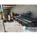 (LOT) (3) 15" X 10' LONG ROLLER CONVEYORS, TRINCO BLAST CABINET **OUT OF SERVICE**, STEEL RACK, (