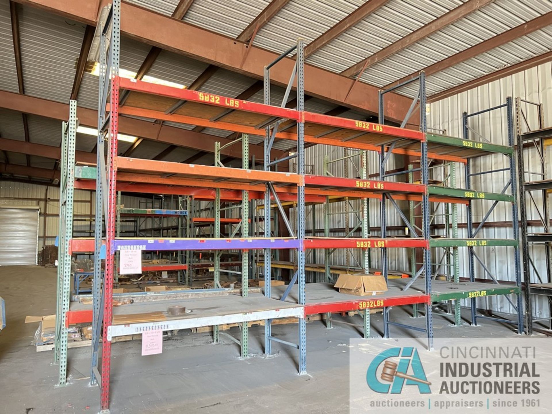 SECTIONS 96" X 42" X 188" TEARDROP TYPE ADJUSTABLE BEAM PALLET RACK WITH (4) 42" X 188' UPRIGHTS AND