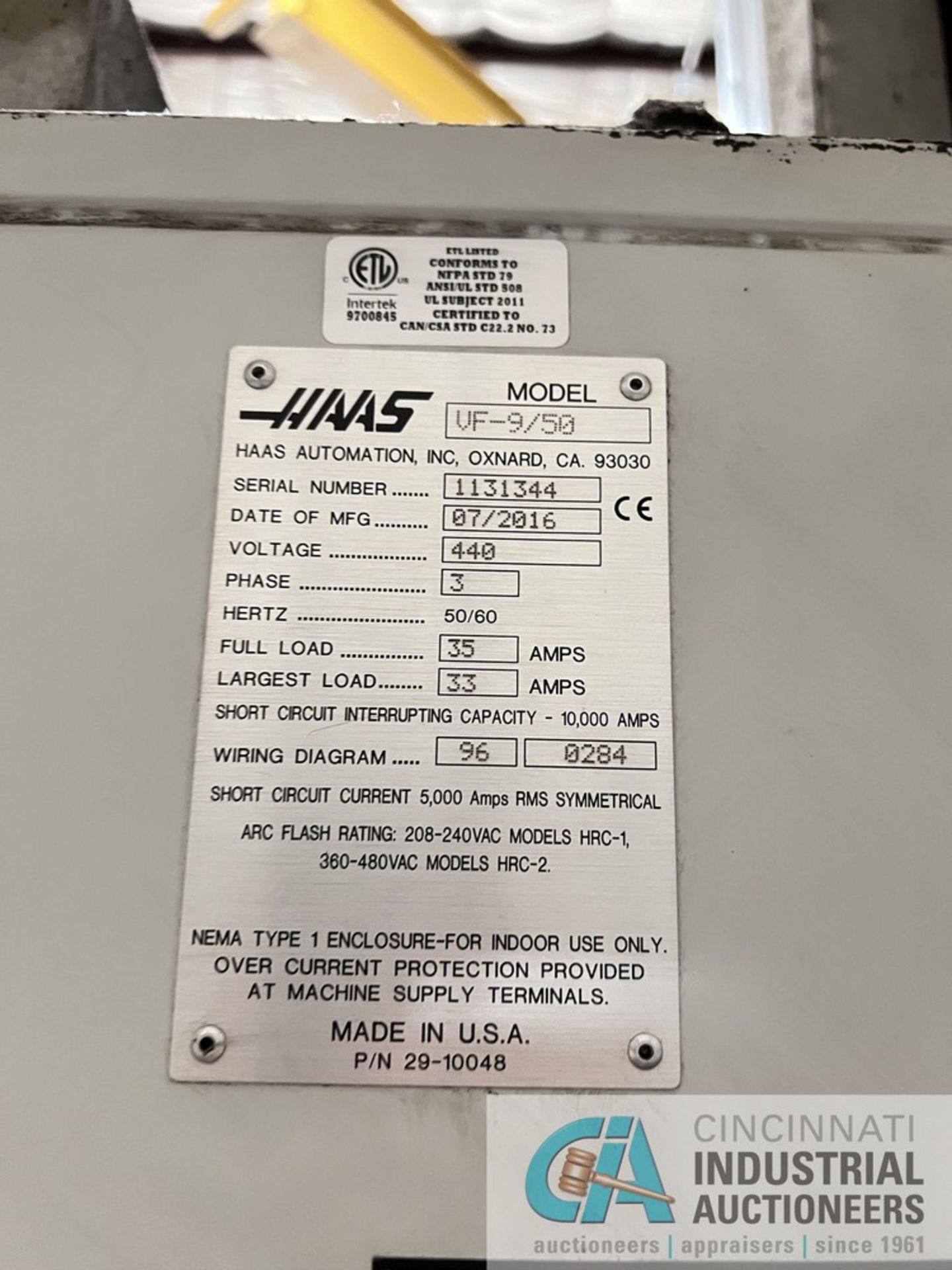 HAAS MODEL VF-9/50 CNC VERTICAL MACHINING CENTER; S/N 1131344 (NEW 7-2016), HAAS CONTROL, 36" X - Image 11 of 17