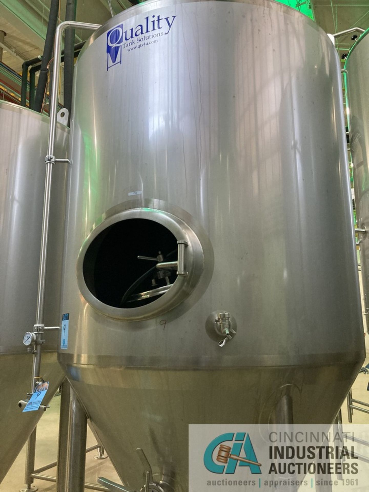 20 BBL QTS SOLUTIONS FV1 FERMENTER TANK AT 61-3/16" DIAMETER X 133" HIGH, INCLUDES SADDLES **For