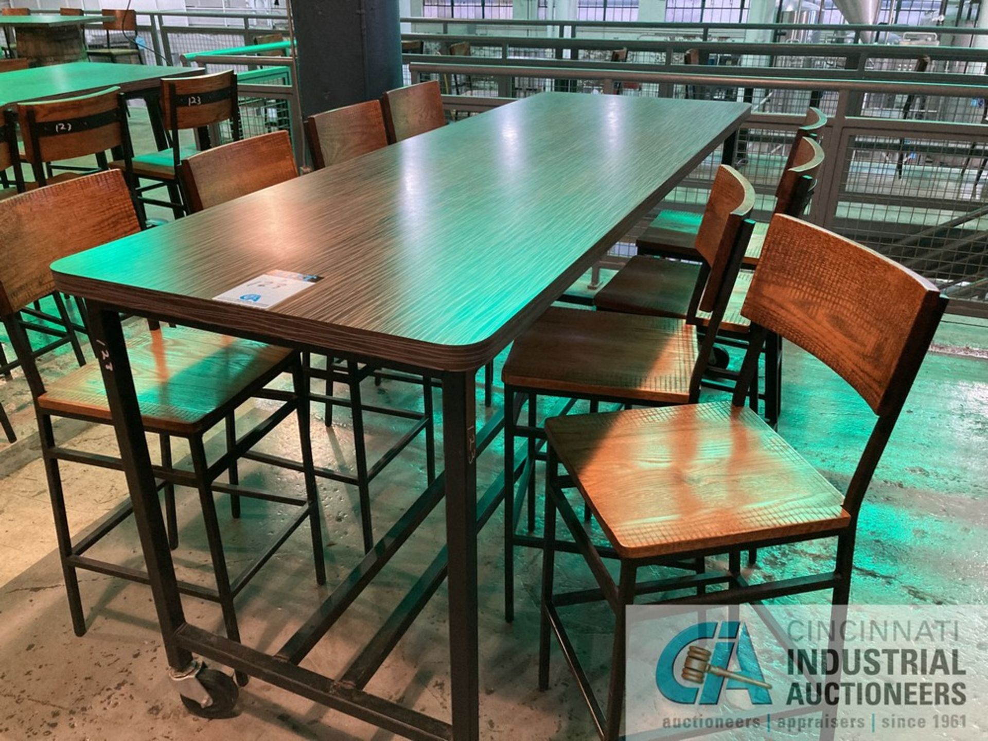 32" X 92" X 43" HIGH PORTABLE TABLE WITH (8) CHAIRS **For convenience, the loading fee of $100.00 - Image 2 of 4