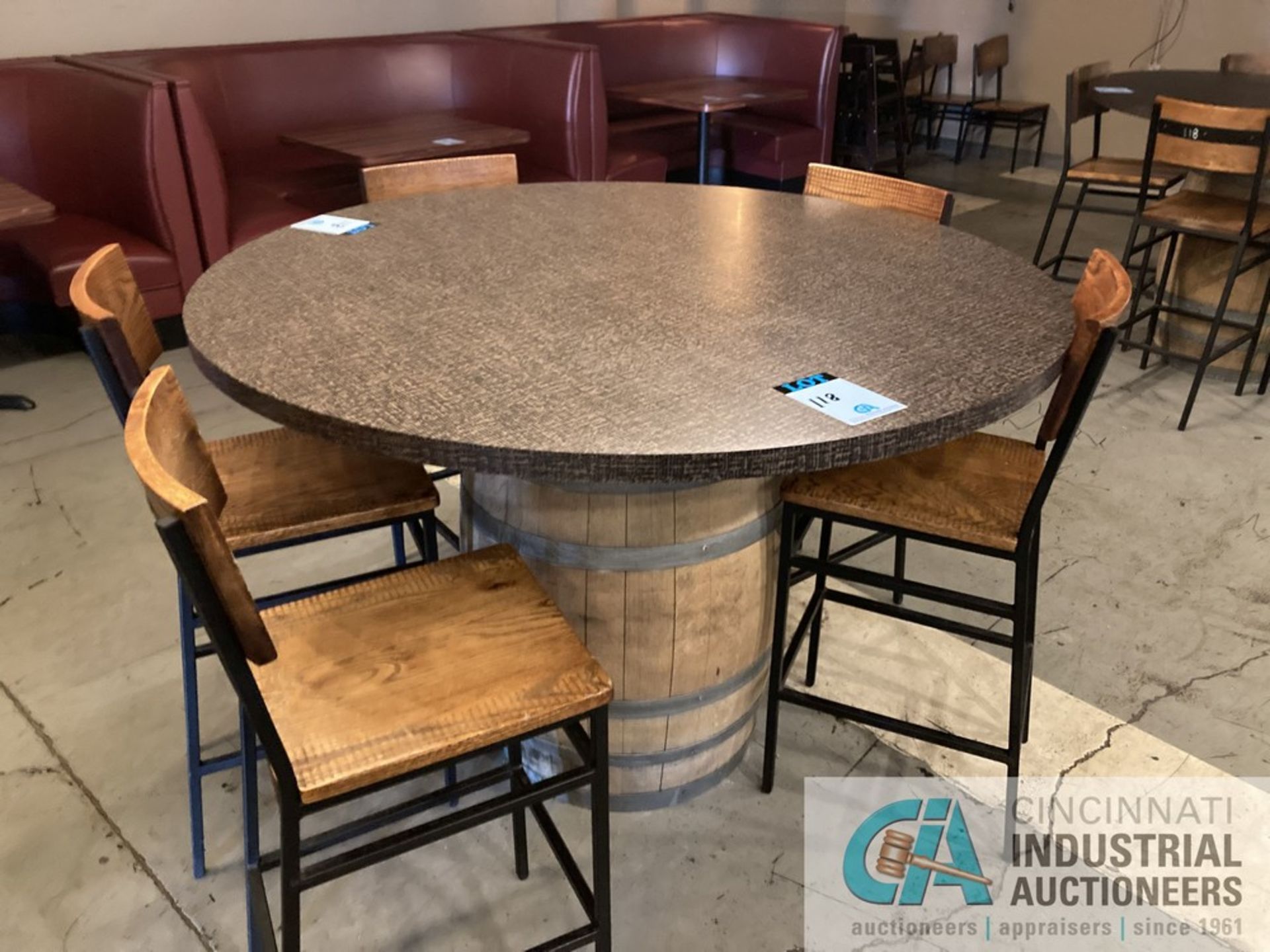 60" DIAMETER HIGH TOP TABLES - BARREL BASES AND (5) HIGH PROFILE CHAIRS **For convenience, the - Image 2 of 2