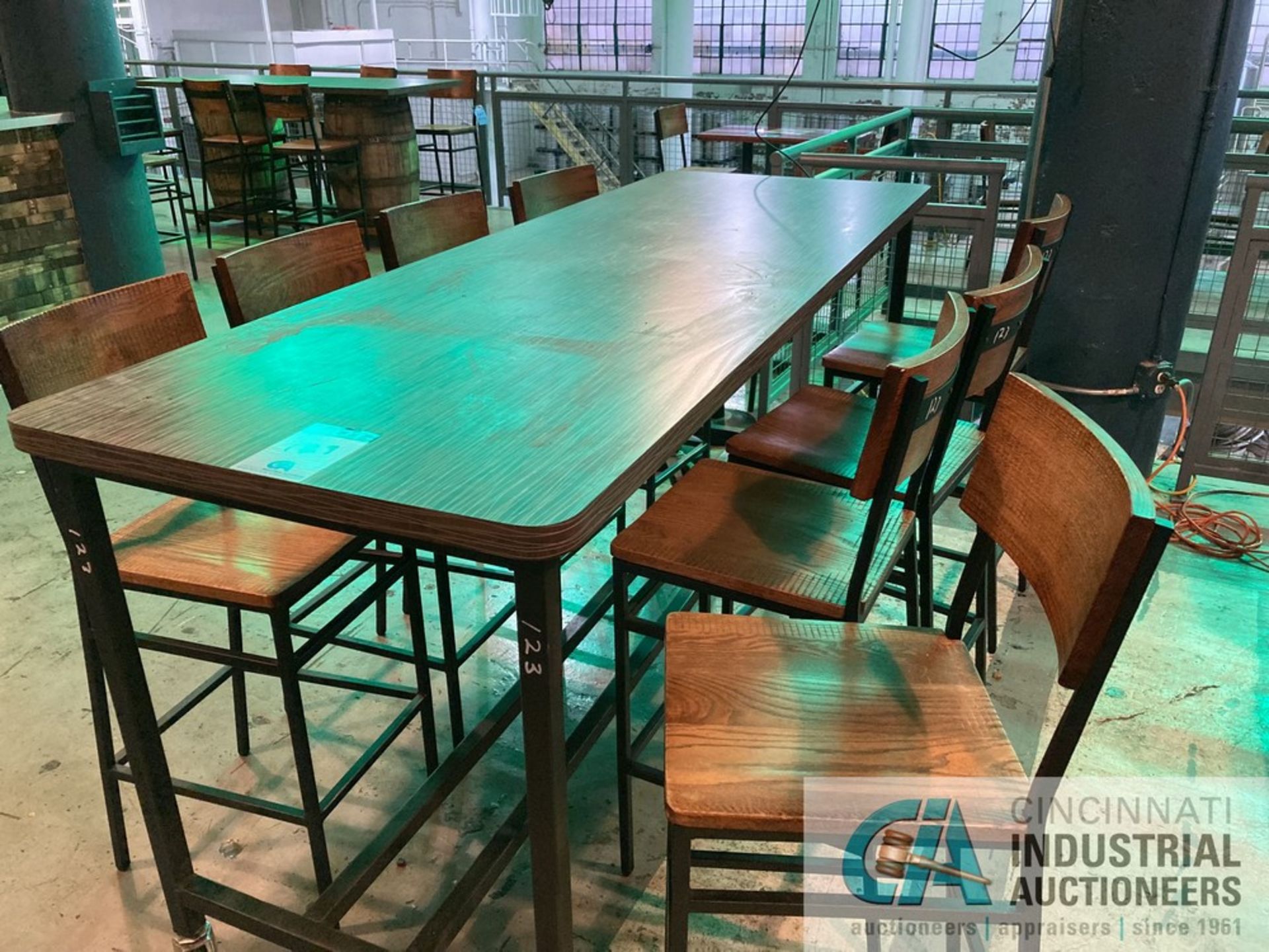32" X 92" X 43" HIGH PORTABLE TABLE WITH (8) CHAIRS **For convenience, the loading fee of $100.00 - Image 3 of 4