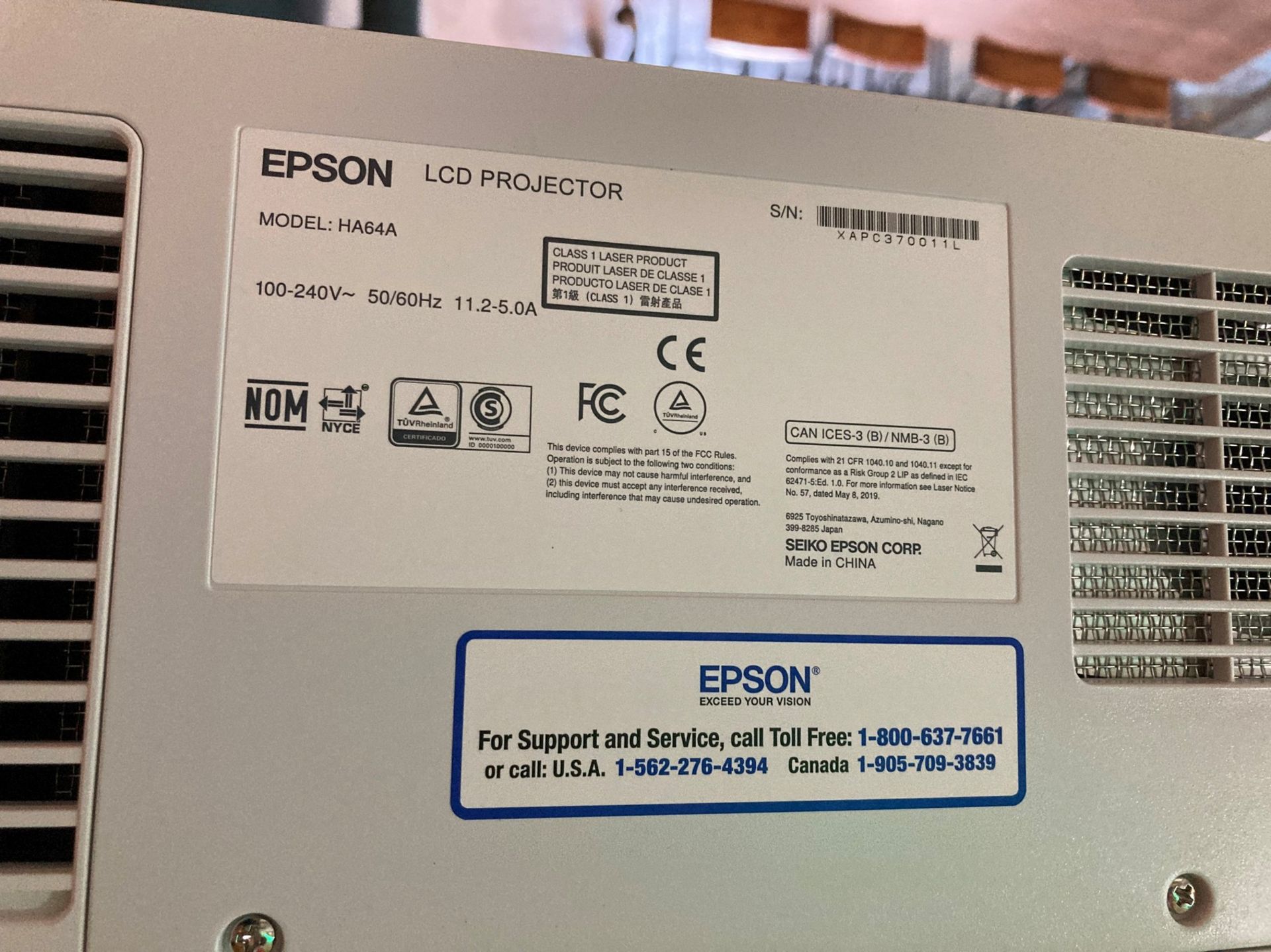 ****EPSON MODEL HA64A LCD PROJECTOR; S/N XAPL370011L WITH LENS AND 240" WIDE SCREEN & FRAME - - Image 2 of 9