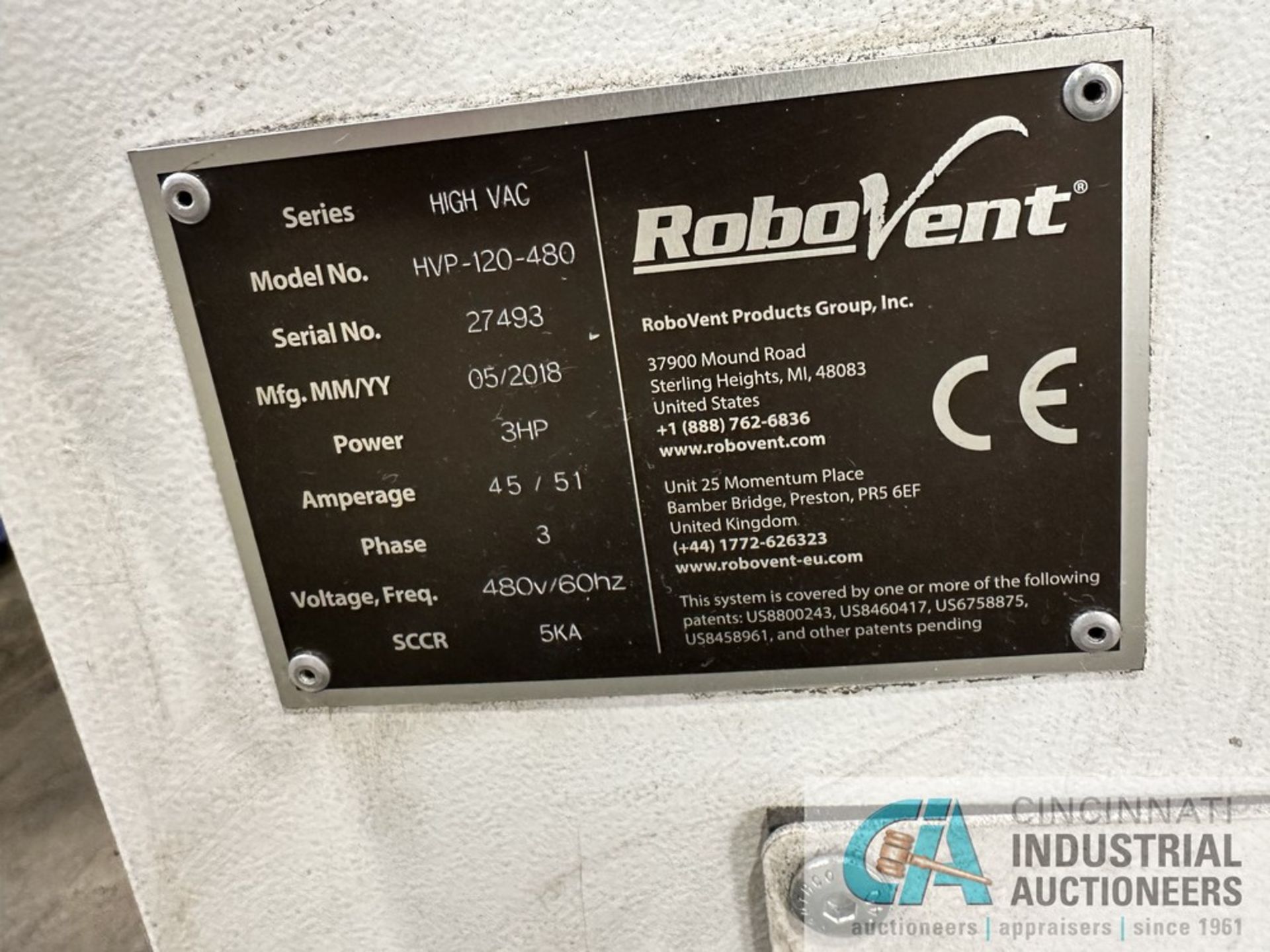 3 HP ROBOVENT HIGH-VAC MODEL HVP-120-480 PORTABLE DUST COLLECTOR; S/N 27493 (2018) - Image 5 of 5