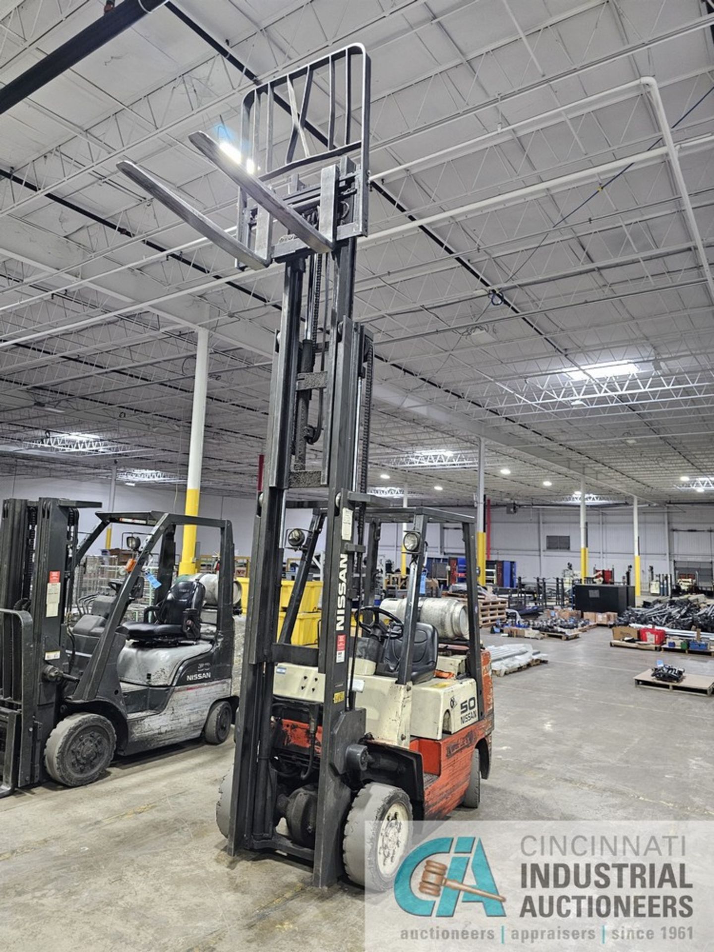 5,000 LB. NISSAN MODEL 50 LP GAS SOLID TIRE FORKLIFT; S/N CPJ02-9W2164, 178" 3-STAGE MAST, 8,880 - Image 11 of 11