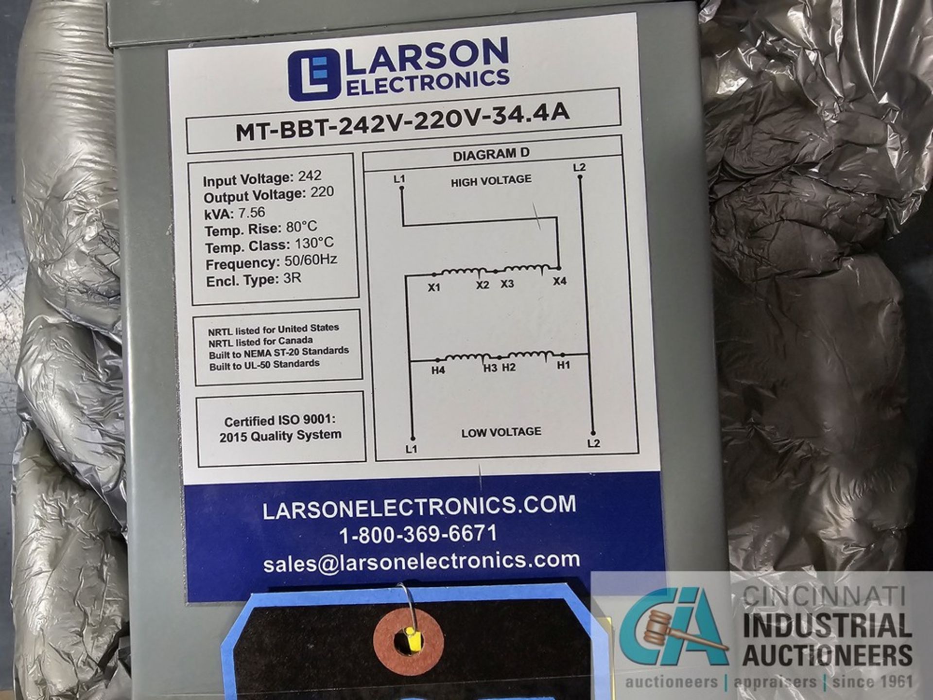 7.56 KVA LARSON MT-BBT-242V-220V-34.4A SINGLE PHASE STEP-DOWN BUCK AND BOOST TRANSFORMER - Image 2 of 2