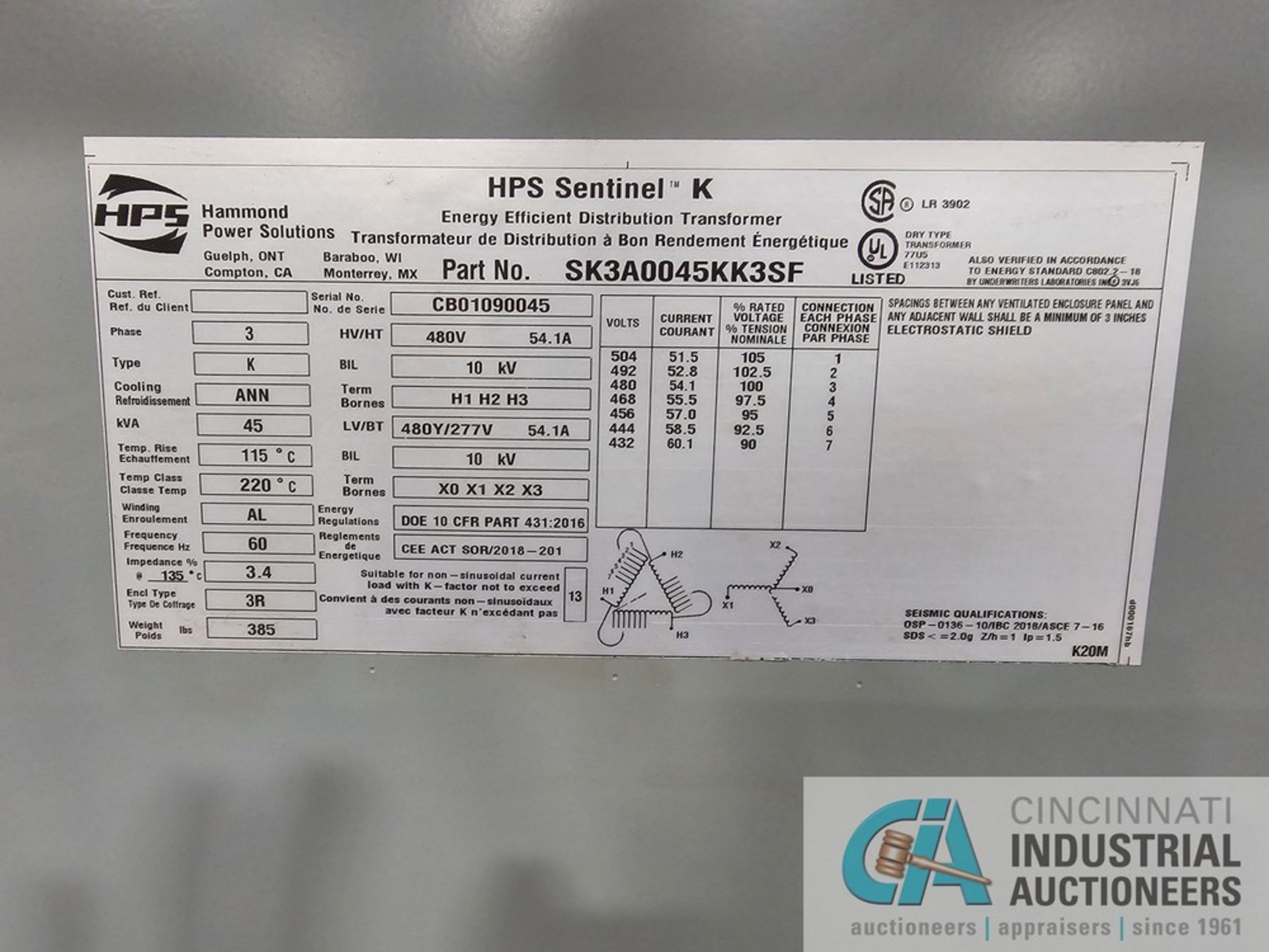 45 KVA HPS MODEL SK3A0045KK3SF POWER CONDITIONER (NEW) - Image 3 of 5