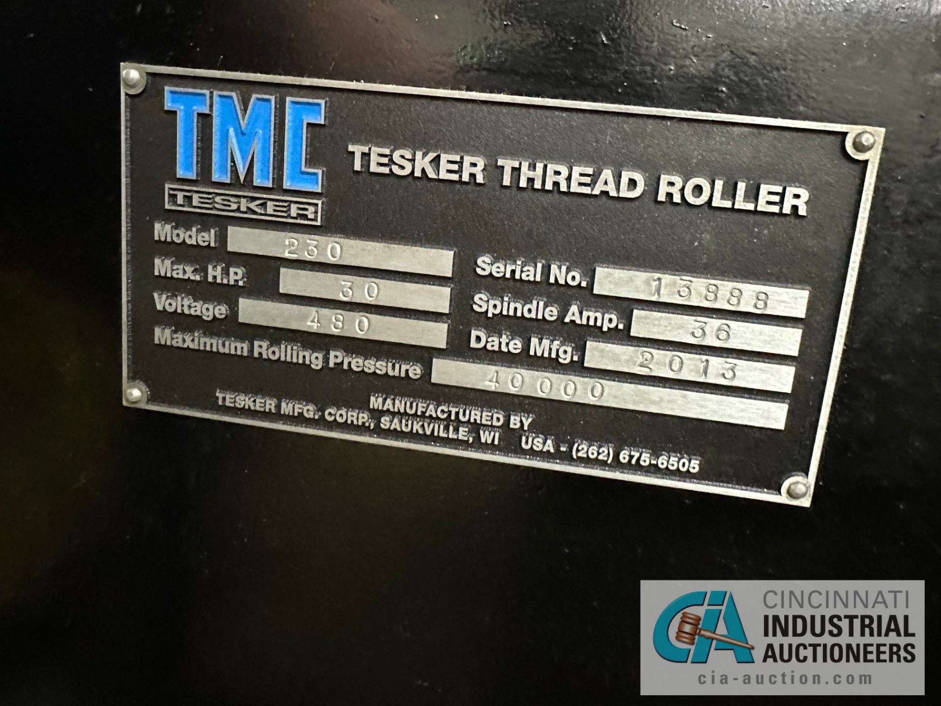 ****TESKER MODEL 230 THREAD ROLLER W/ AUTO LOAD AND UNLOAD; S/N 13888, MANUFACTURED 2013, NO - Image 6 of 14