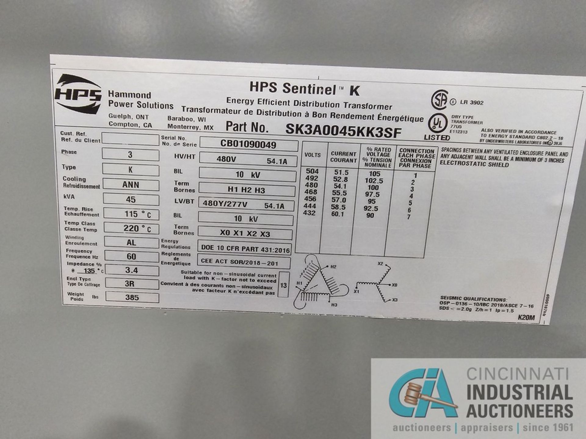 45 KVA HPS MODEL SK3A0045KK3SF POWER CONDITIONER (NEW) - Image 3 of 5