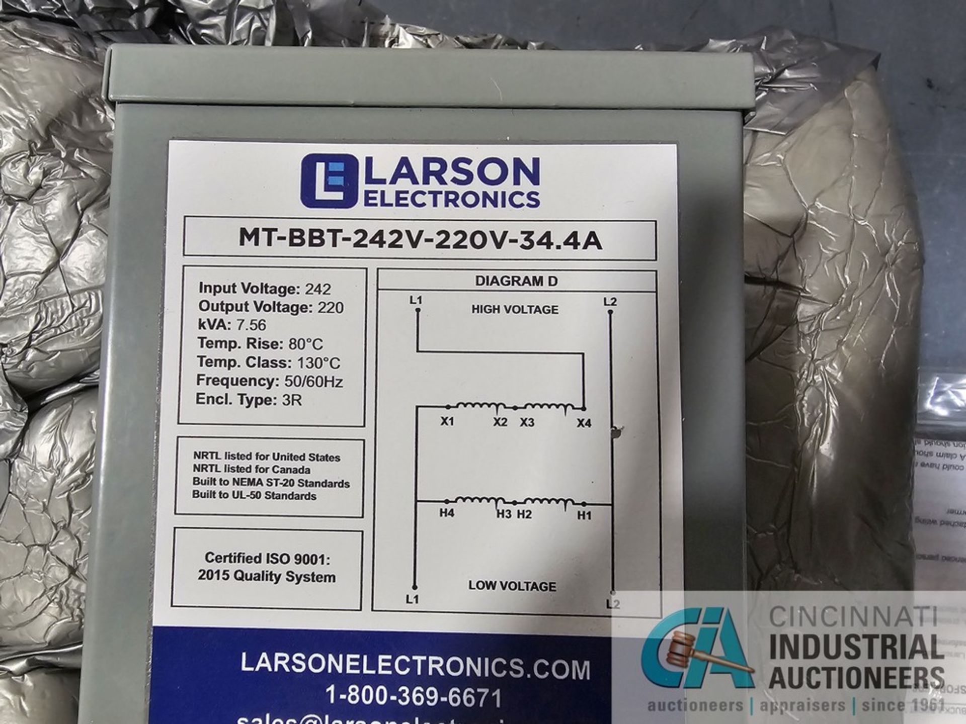 7.56 KVA LARSON MT-BBT-242V-220V-34.4A SINGLE PHASE STEP-DOWN BUCK AND BOOST TRANSFORMER - Image 2 of 2