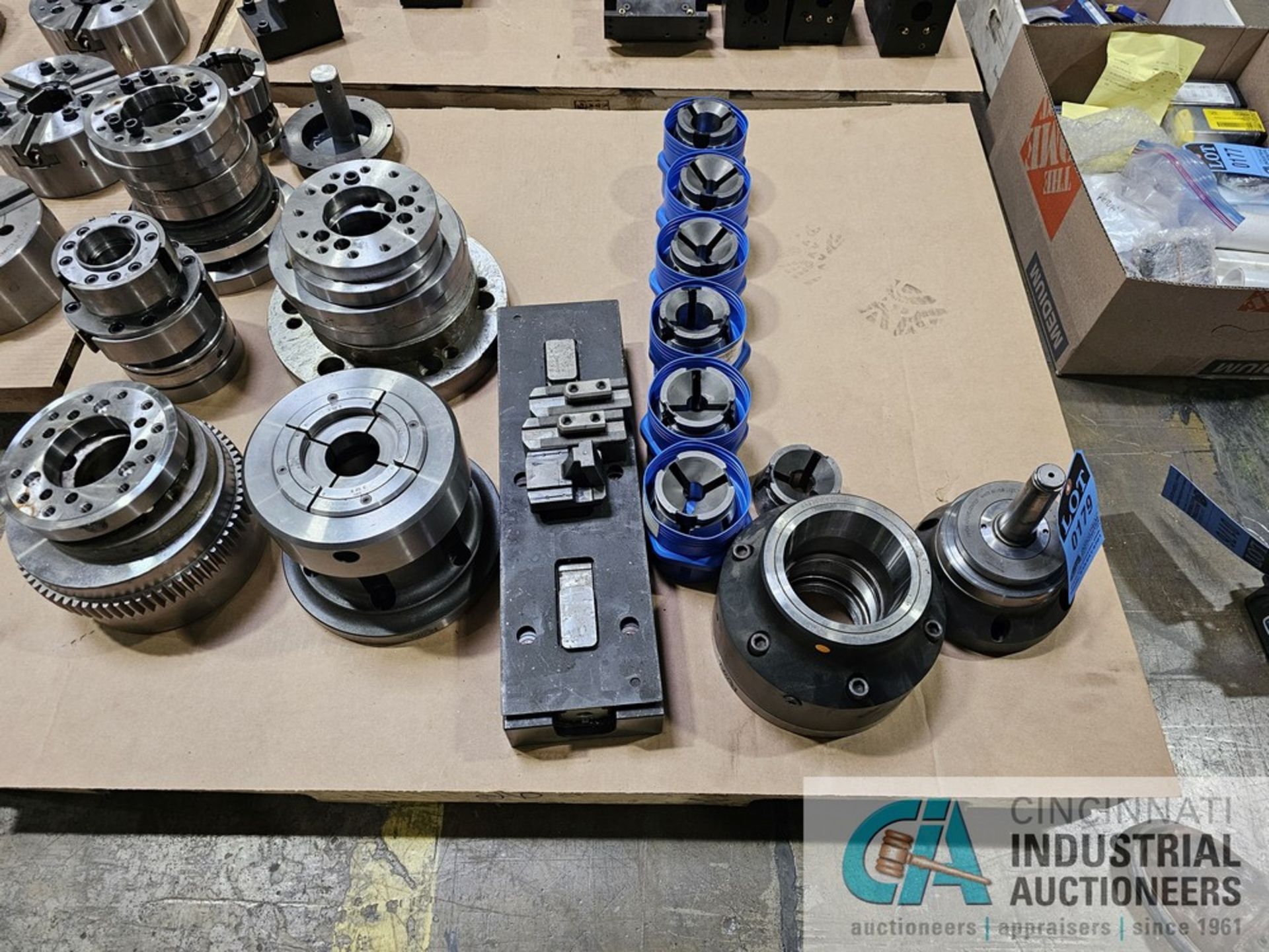 (LOT) (1) SKIDS CNC LATHE COLLET CHUCKS, CHUCK PLATES AND MISCELLANOUS - Image 2 of 6