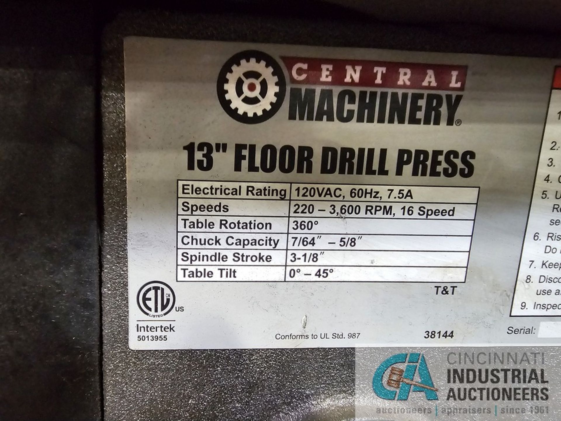 13" CENTRAL FLOOR DRILL - Image 4 of 4