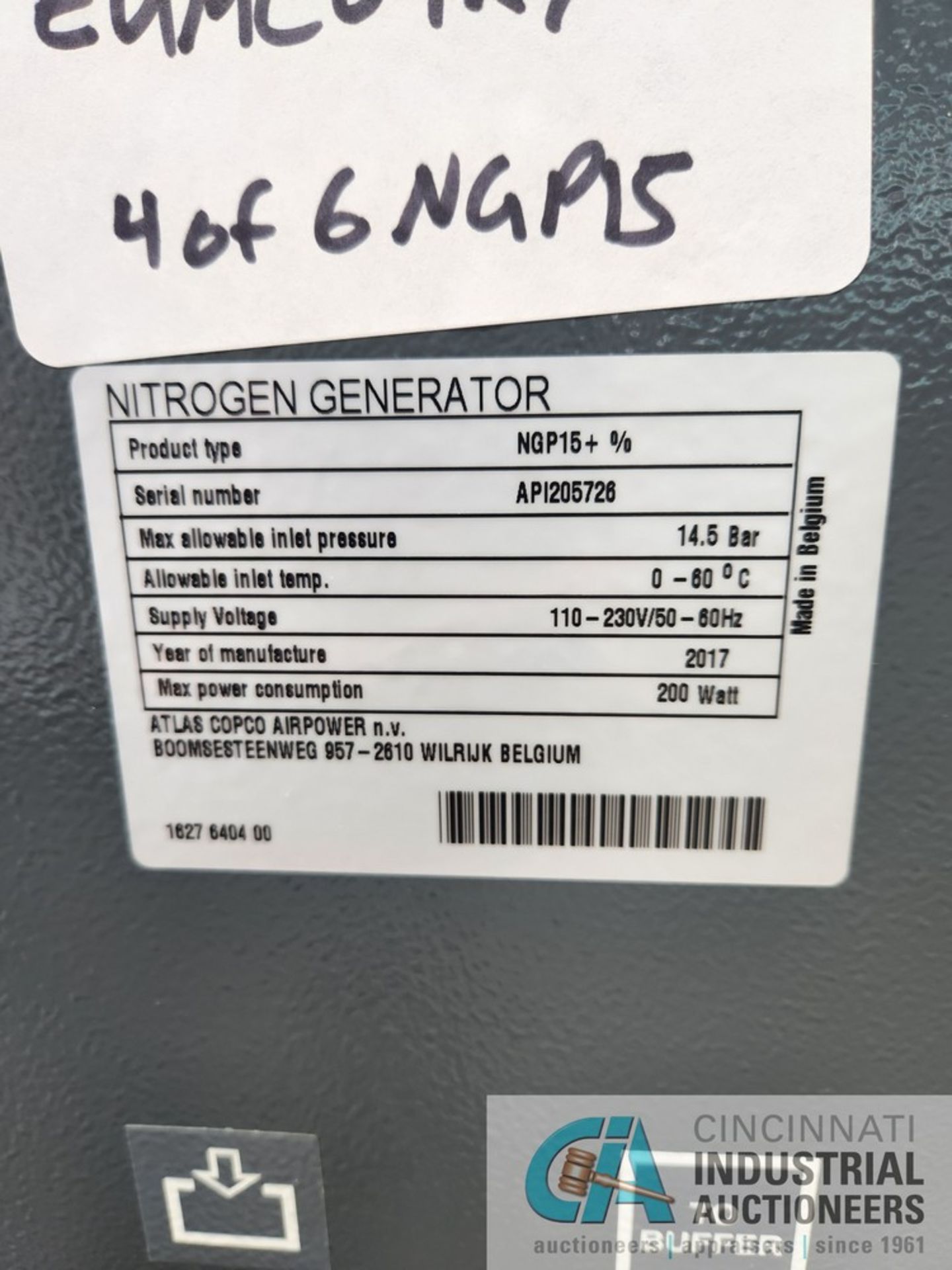 ****ATLAS COPCO MODEL NGP15+% NITROGEN GENERATOR; S/N API205726, (MANUFACTURED 2017 - NEVER PUT IN - Image 7 of 7